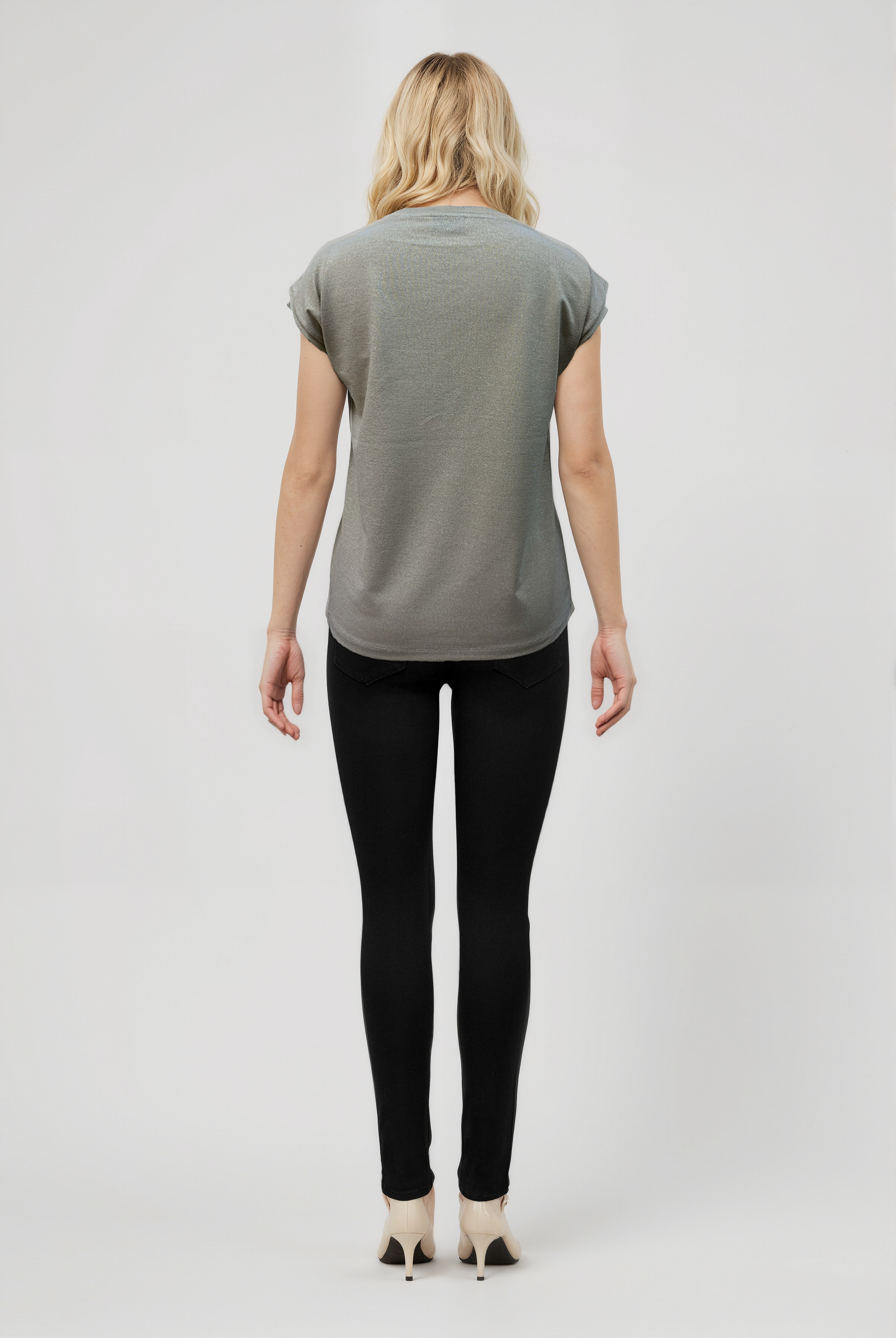 Gri Bisiklet Yaka Simli Kısa Kollu Kadın T-Shirt SKY GLITTER S/S TOP - T-Shirt - Westmark London EU(TR) Store Organik Pamuklu Sürdürülebilir Moda