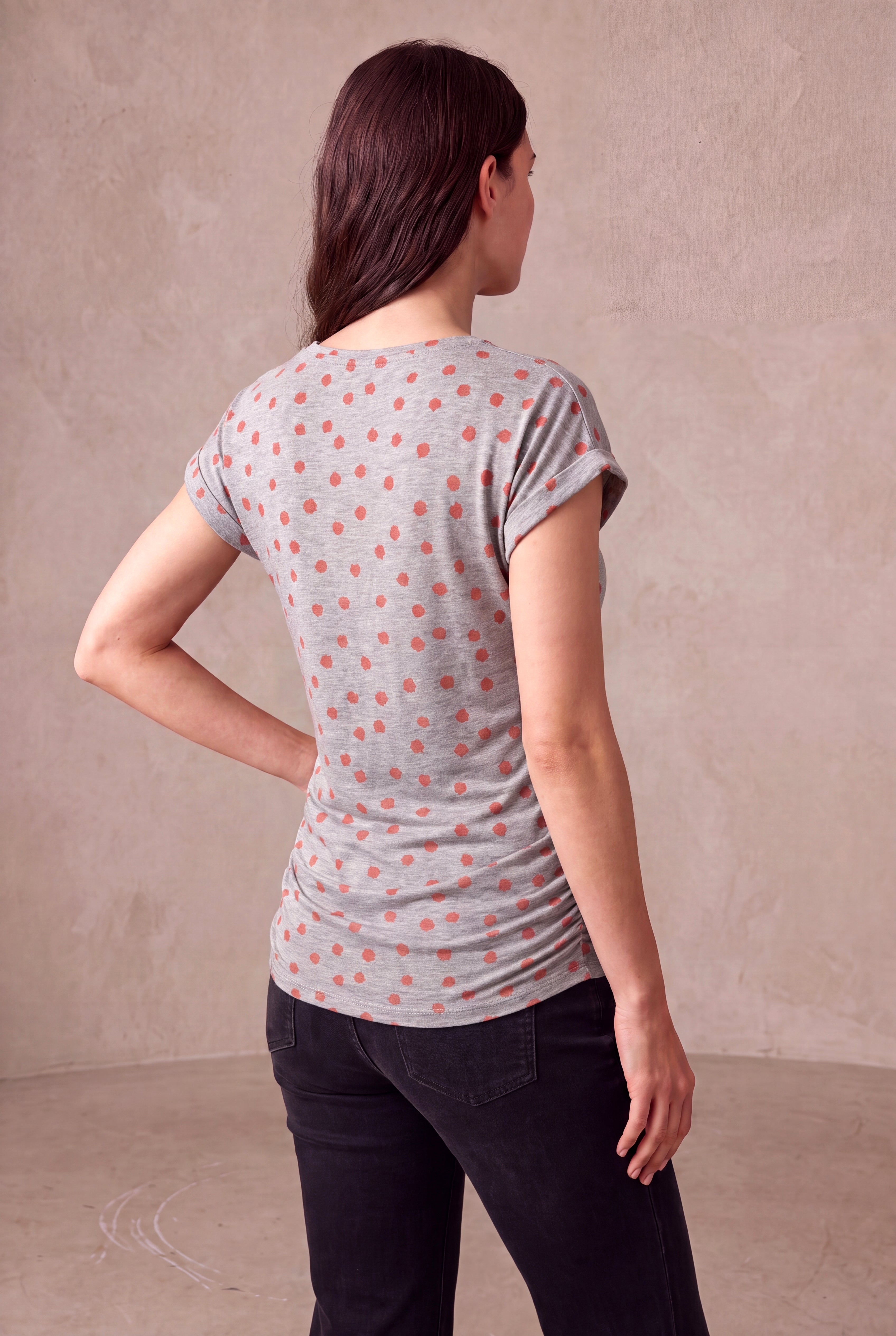 Hamile Açık Gri Melanj Pamuklu Bisiklet Yaka Kısa Kollu Baskılı T-Shirt DAKOTA