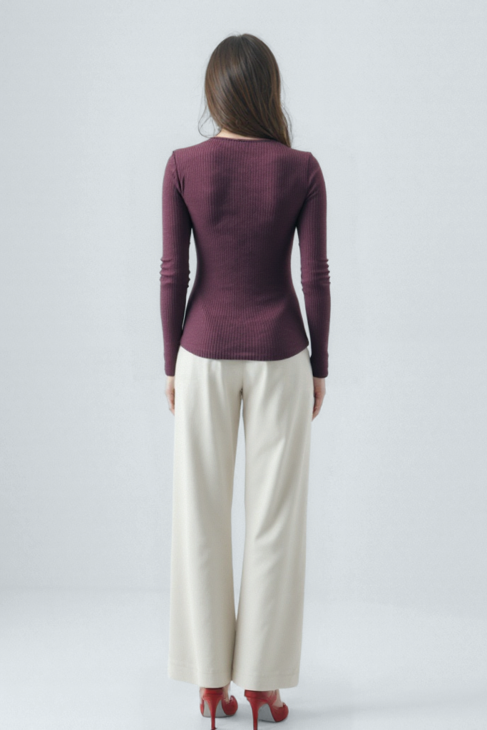 Bordo V Yaka Uzun Kollu Kadın Bluz OTTILIE TOP - Blouse - Westmark London EU(TR) Store Organik Pamuklu Sürdürülebilir Moda