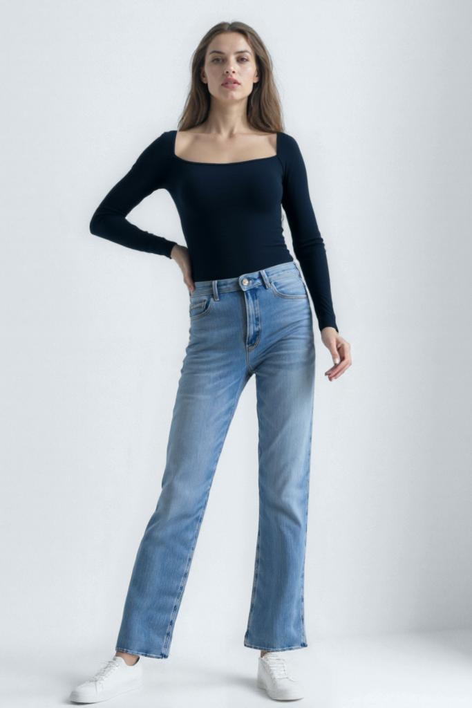 Lacivert Kare Yaka Uzun Kollu Kadın Crop Body CECILIA CROP TOP - Blouse - Westmark London EU(TR) Store Organik Pamuklu Sürdürülebilir Moda