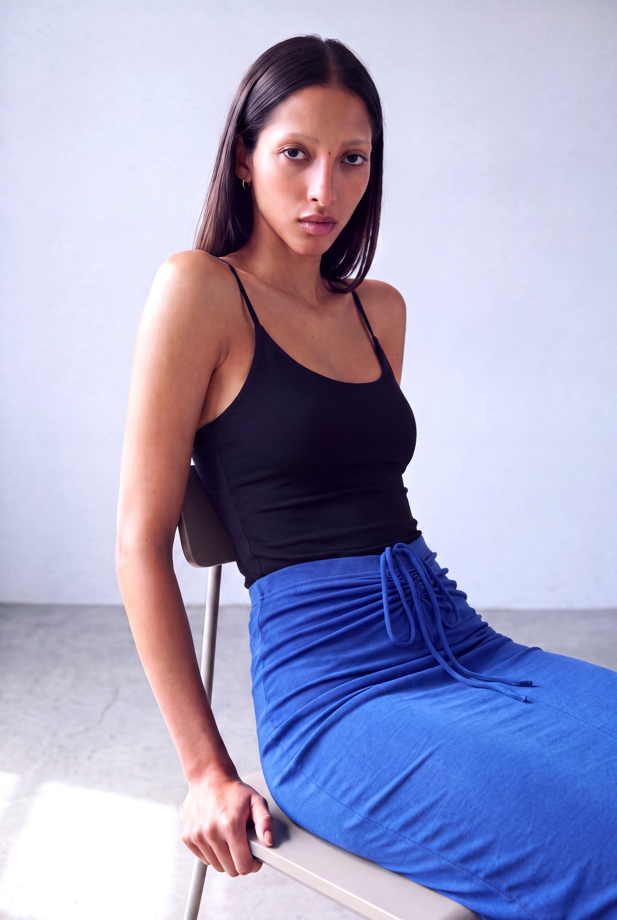 Mavi Kadın Mavi Dokulu Diz Altı Büzme Fonksiyonlu Bağcıklı Etek JOY - Skirt - Westmark London EU(TR) Store Organik Pamuklu Sürdürülebilir Moda