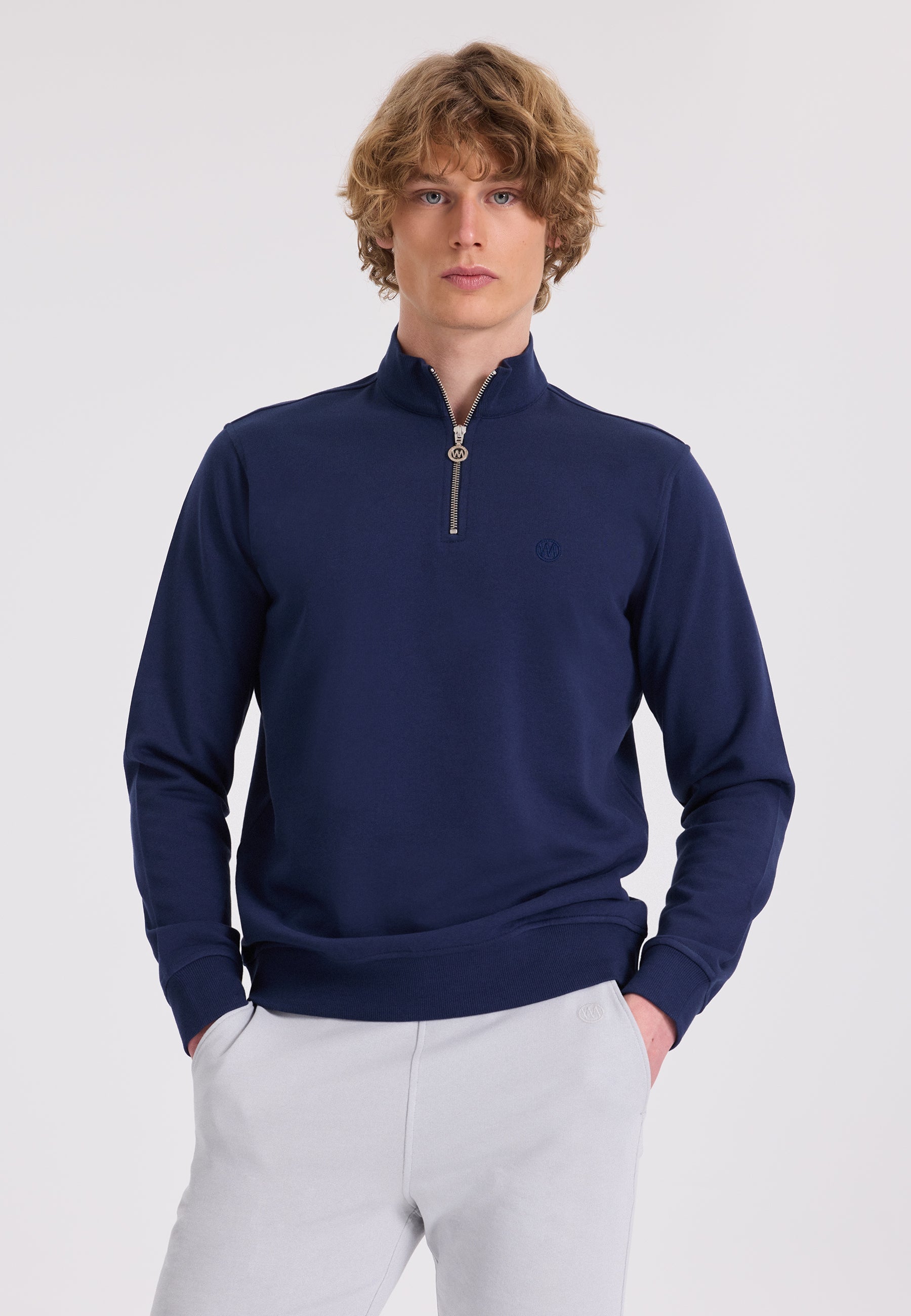 Lacivert Yar m Fermuarl Yaka Pamuklu Regular Fit Erkek Sweatshirt CORE HALF ZIP