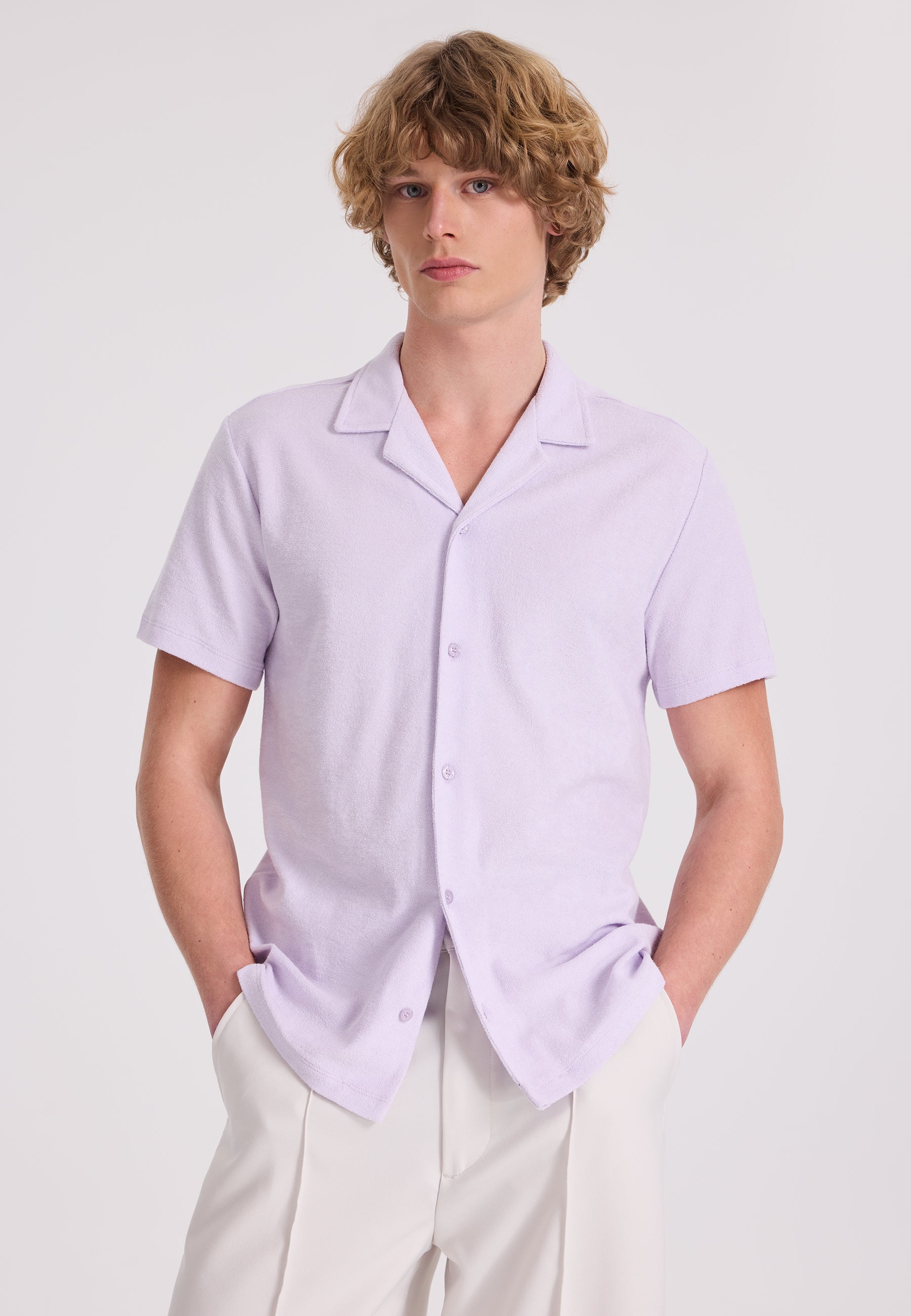 Lila Pamuklu Havlu Kumaş Regular Fit Kısa Kollu Erkek Gömlek BREEZE TOWELLING - Shirt - Westmark London EU(TR) Store Organik Pamuklu Sürdürülebilir Moda