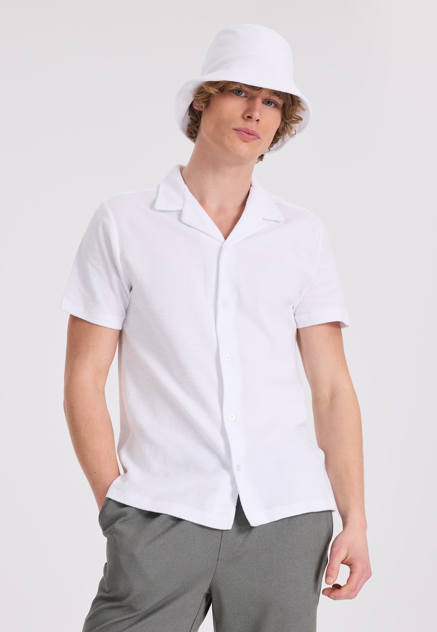 Beyaz Pamuklu Havlu Kumaş Regular Fit Kısa Kollu Erkek Gömlek BREEZE TOWELLING - Shirt - Westmark London EU(TR) Store Organik Pamuklu Sürdürülebilir Moda