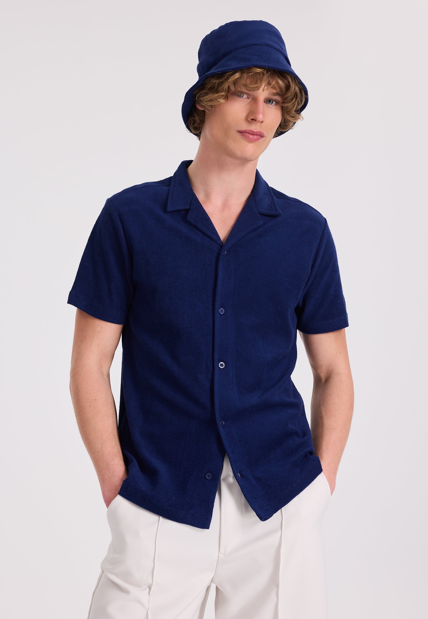 Lacivert Pamuklu Havlu Kumaş Regular Fit Kısa Kollu Erkek Gömlek BREEZE TOWELLING - Shirt - Westmark London EU(TR) Store Organik Pamuklu Sürdürülebilir Moda