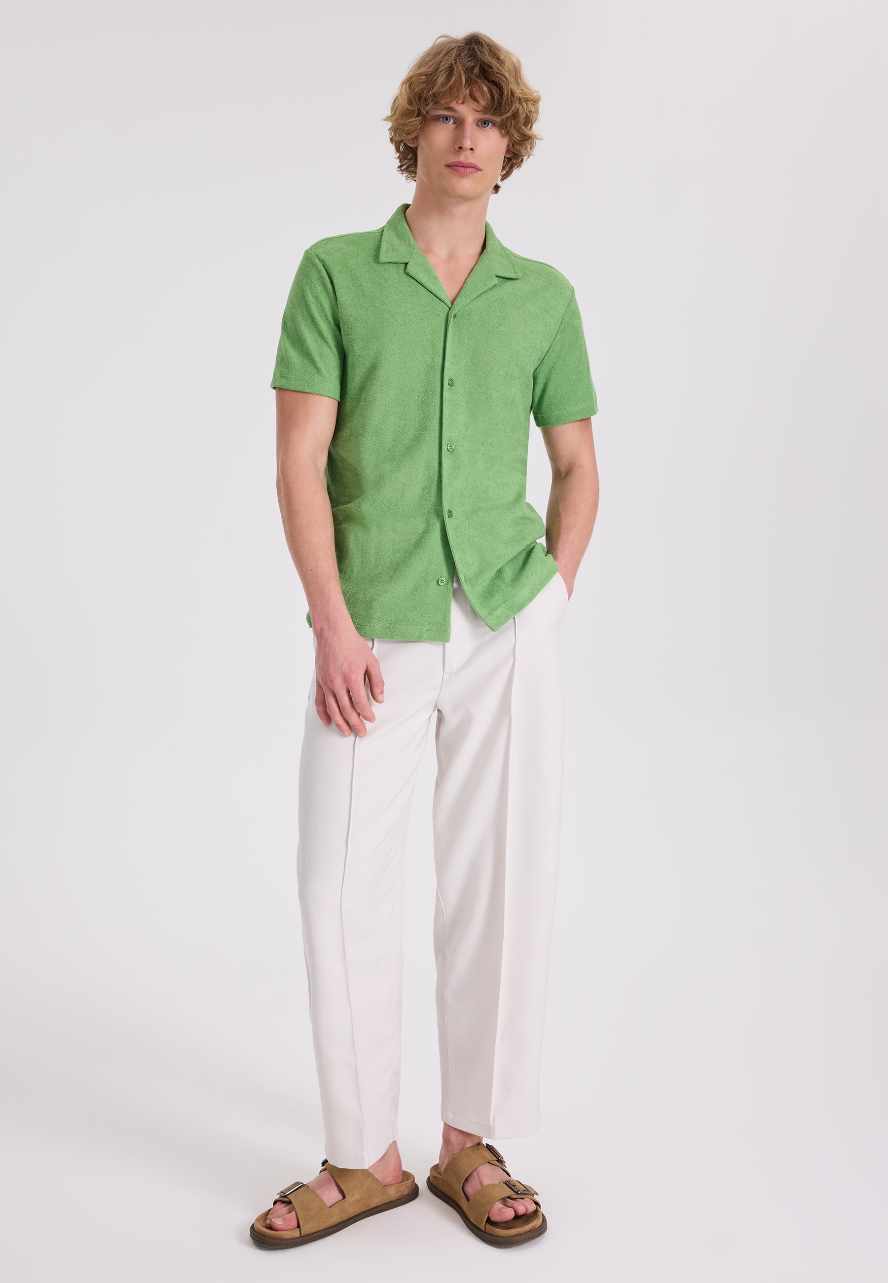 Yeşil Pamuklu Havlu Kumaş Regular Fit Kısa Kollu Erkek Gömlek BREEZE TOWELLING - Shirt - Westmark London EU(TR) Store Organik Pamuklu Sürdürülebilir Moda