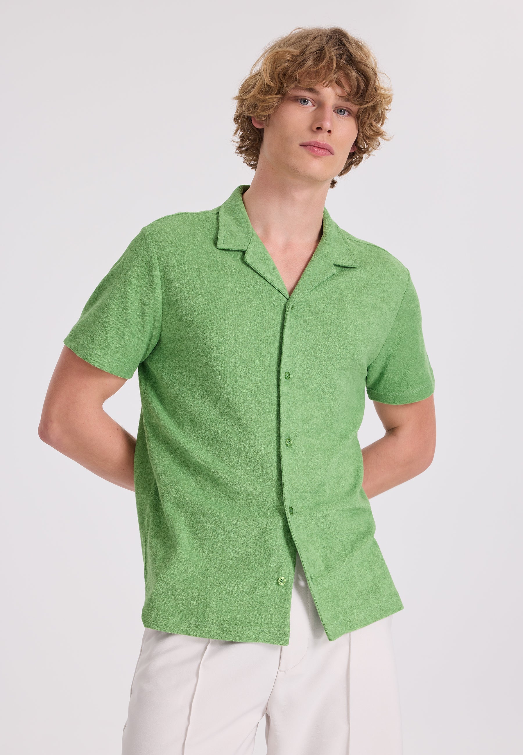 Yeşil Pamuklu Havlu Kumaş Regular Fit Kısa Kollu Erkek Gömlek BREEZE TOWELLING - Shirt - Westmark London EU(TR) Store Organik Pamuklu Sürdürülebilir Moda