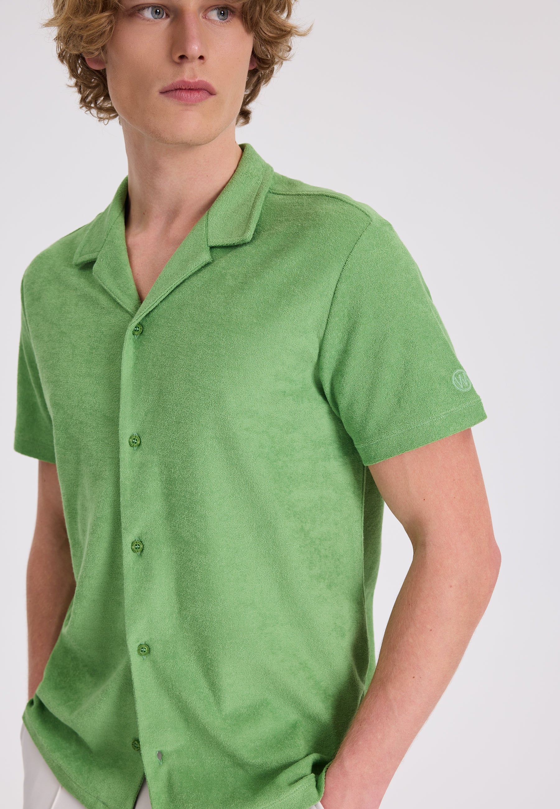 Yeşil Pamuklu Havlu Kumaş Regular Fit Kısa Kollu Erkek Gömlek BREEZE TOWELLING - Shirt - Westmark London EU(TR) Store Organik Pamuklu Sürdürülebilir Moda