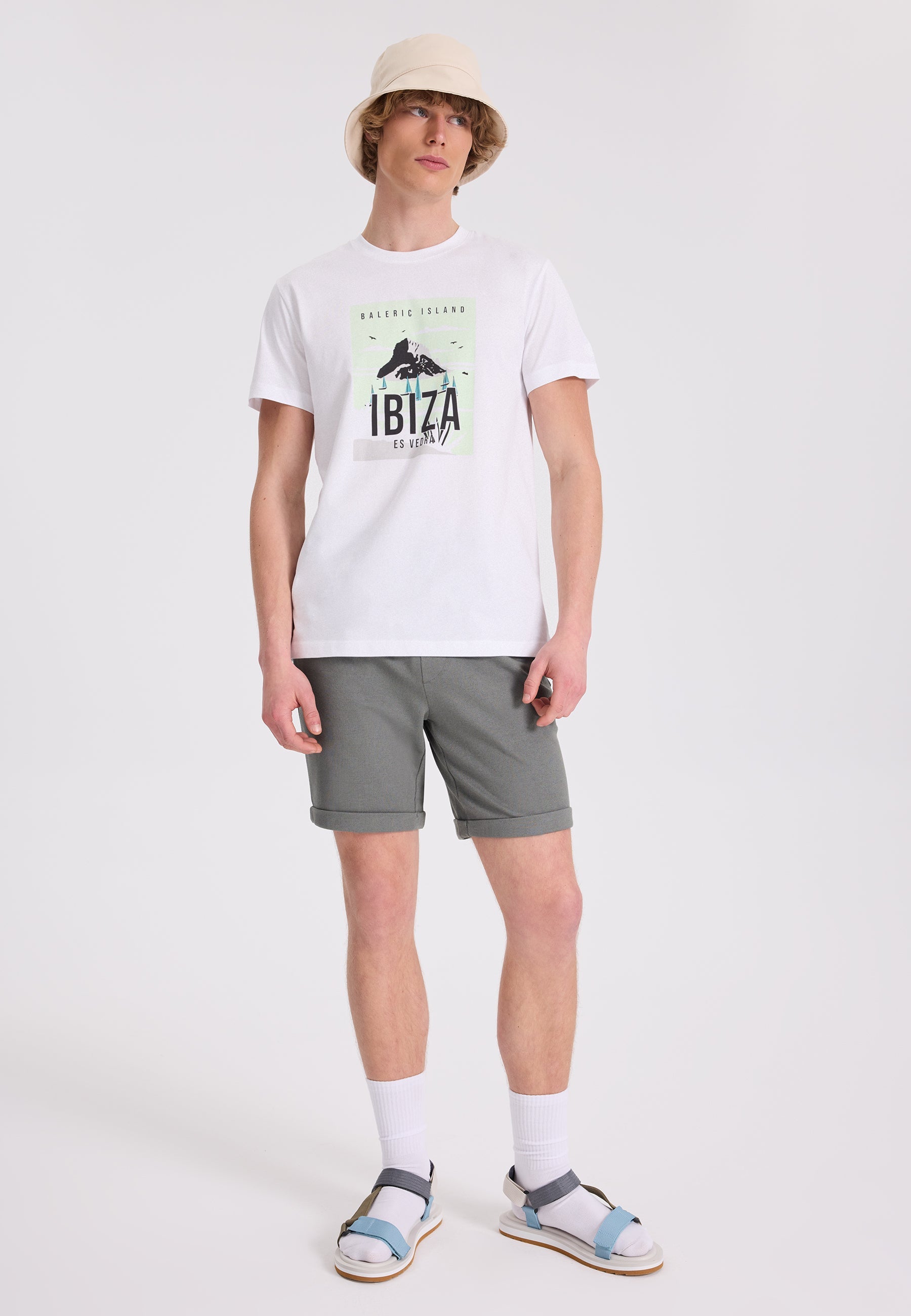 Beyaz Baskılı Bisiklet Yaka Pamuklu Regular Fit Erkek T-Shirt WMVACA IBIZA - T-Shirt - Westmark London EU(TR) Store Organik Pamuklu Sürdürülebilir Moda