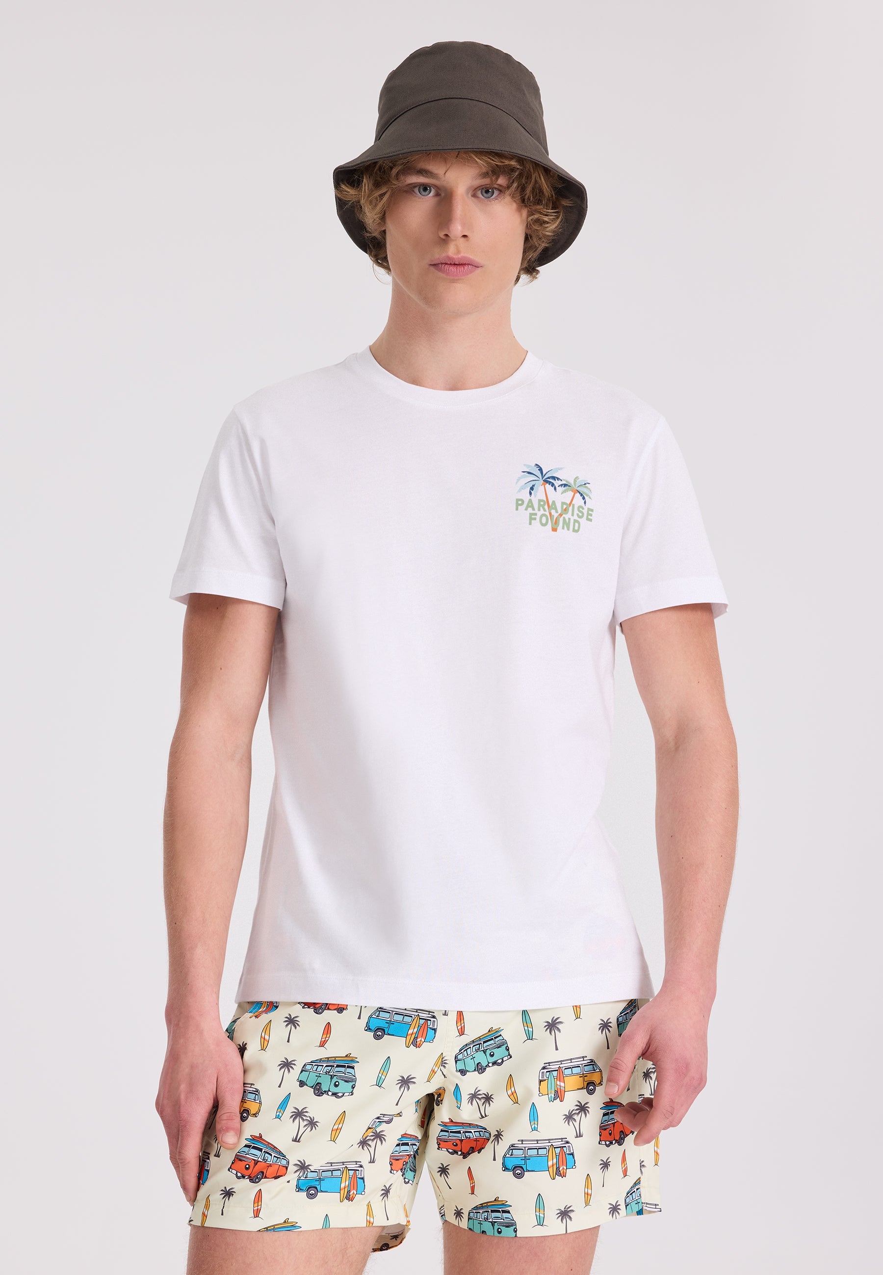 Beyaz Ön ve Arka Baskılı Bisiklet Yaka Pamuklu Regular Fit Erkek T-Shirt WMBACK PARADISE - T-Shirt - Westmark London EU(TR) Store Organik Pamuklu Sürdürülebilir Moda
