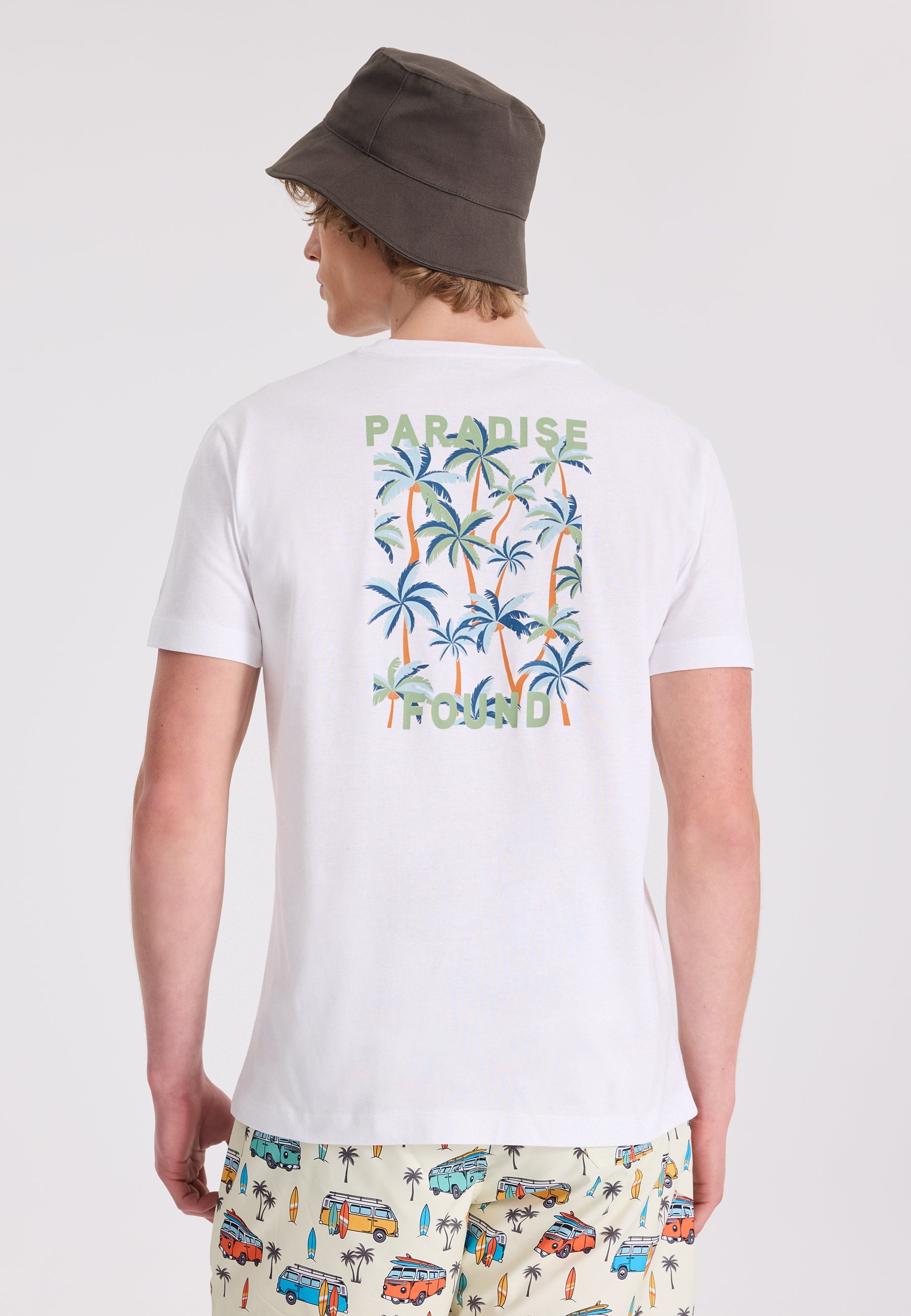 Beyaz Ön ve Arka Baskılı Bisiklet Yaka Pamuklu Regular Fit Erkek T-Shirt WMBACK PARADISE - T-Shirt - Westmark London EU(TR) Store Organik Pamuklu Sürdürülebilir Moda