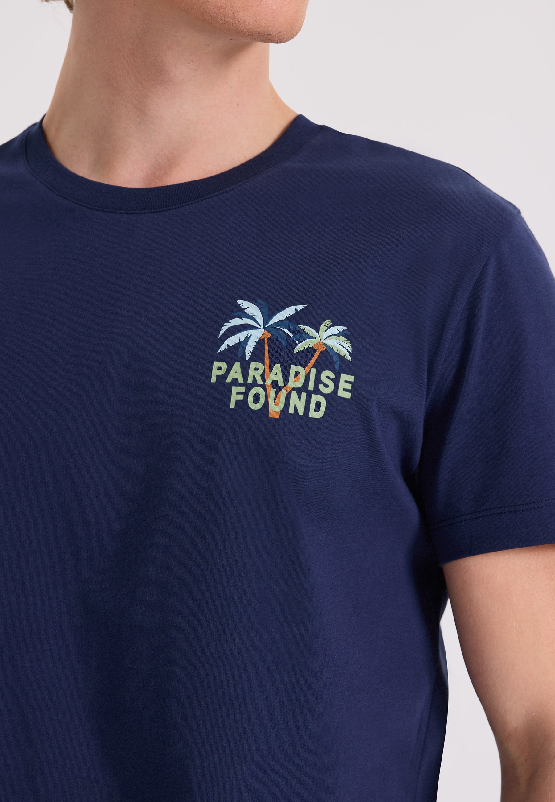 Lacivert Ön ve Arka Baskılı Bisiklet Yaka Pamuklu Regular Fit Erkek T-Shirt WMBACK PARADISE - T-Shirt - Westmark London EU(TR) Store Organik Pamuklu Sürdürülebilir Moda