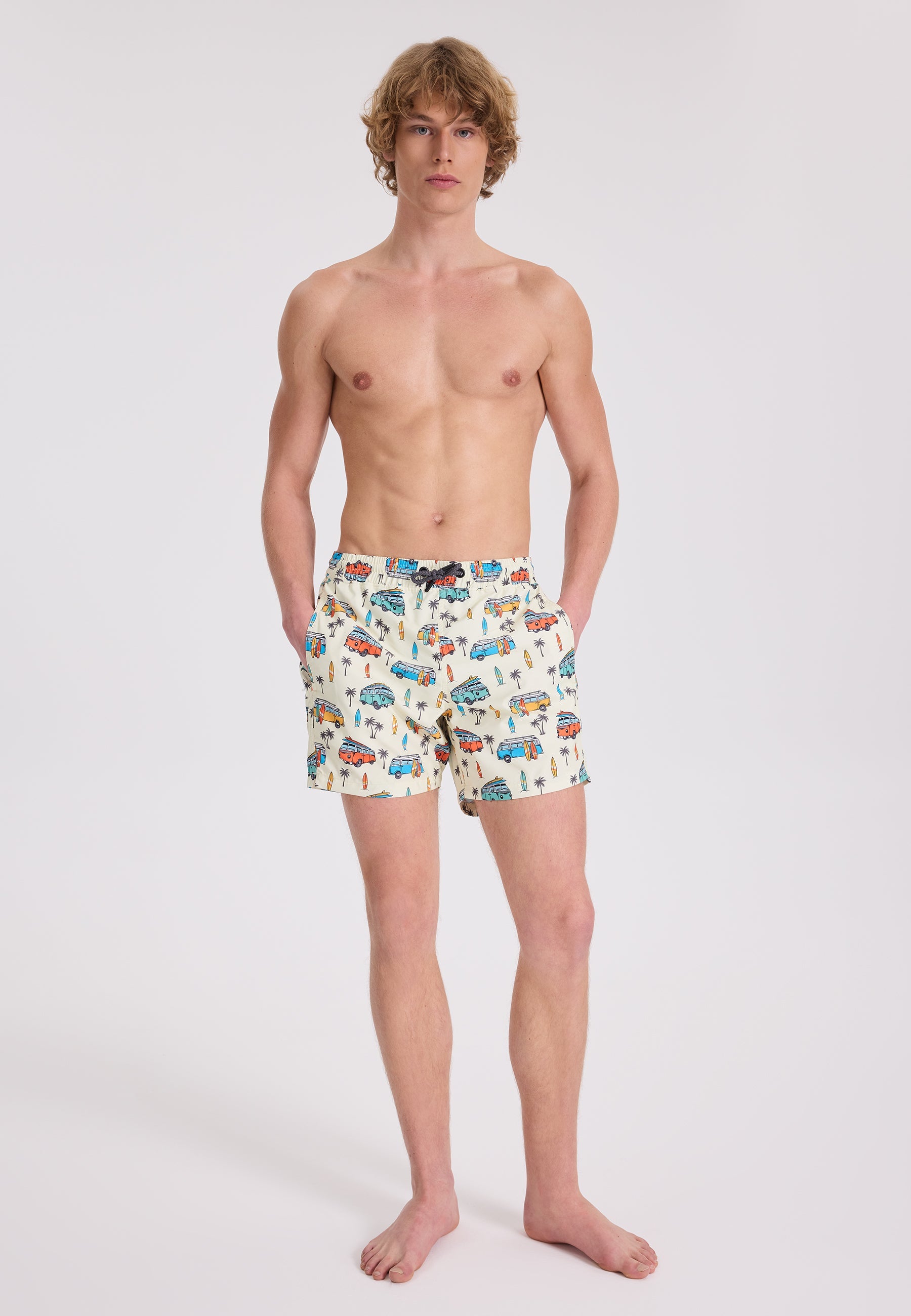 Beyaz Minivan Baskılı Regular Fit Erkek Deniz Şortu WMICON - Swim Shorts - Westmark London EU(TR) Store Organik Pamuklu Sürdürülebilir Moda