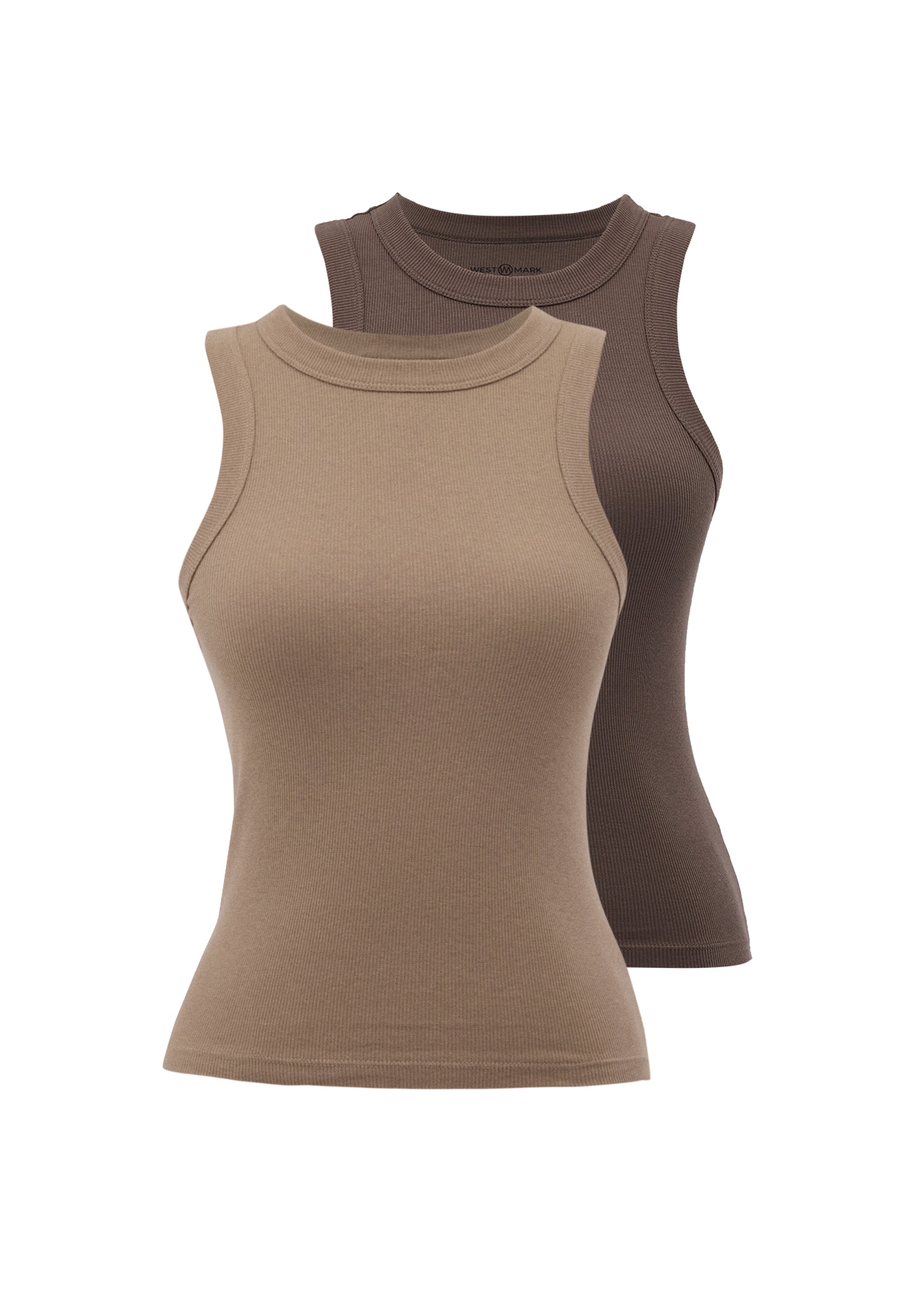 2’li Haki, Kahverengi Bisiklet Yaka Pamuk Elastan Karışımı Kadın Kolsuz T-Shirt WMCLARA RIB TANK TOP - Underwear - Westmark London EU(TR) Store Organik Pamuklu Sürdürülebilir Moda