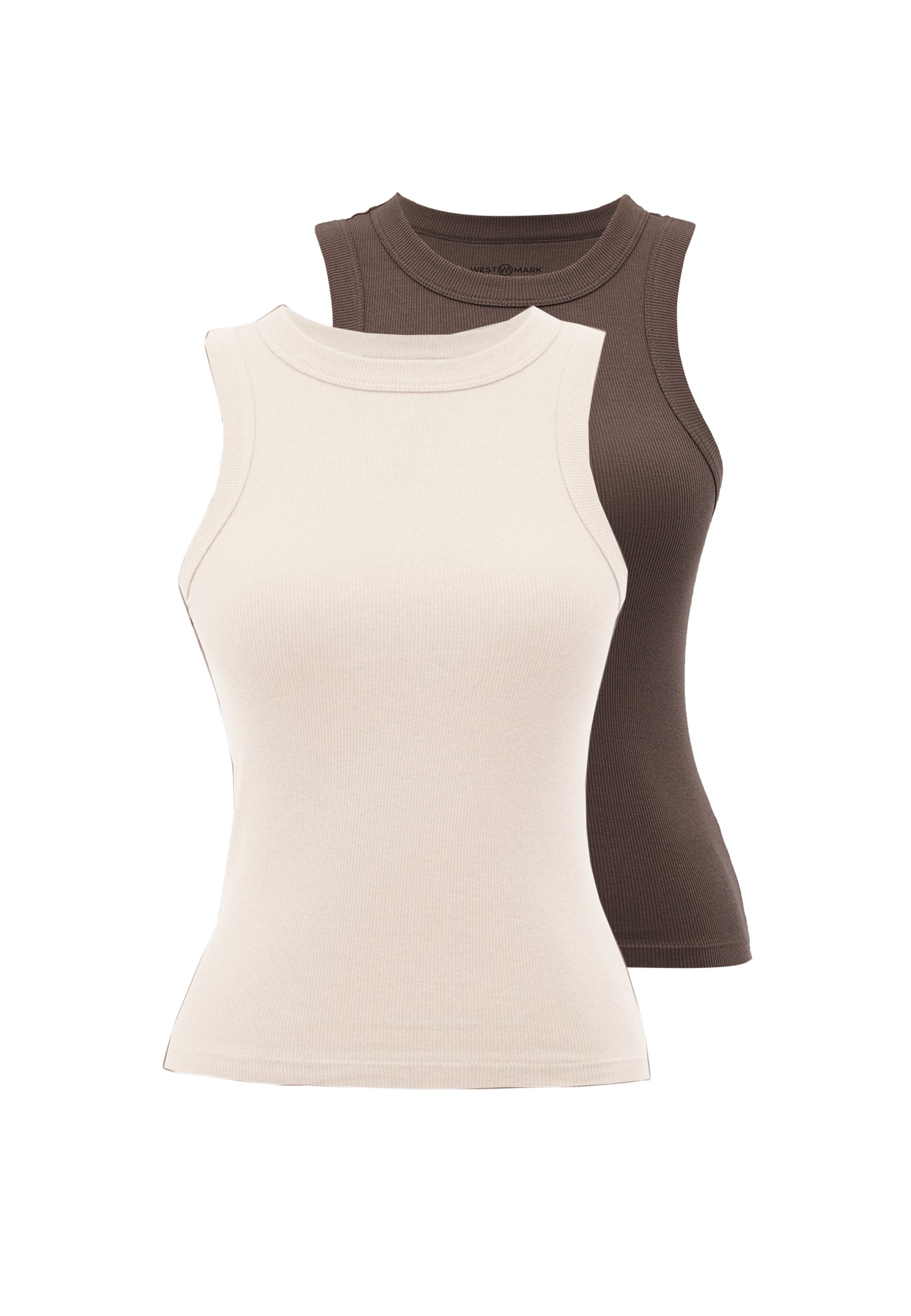 2’li Ecru, Kahverengi Bisiklet Yaka Pamuk Elastan Karışımı Kadın Kolsuz T-Shirt WMCLARA RIB TANK TOP - T-Shirt - Westmark London EU(TR) Store Organik Pamuklu Sürdürülebilir Moda