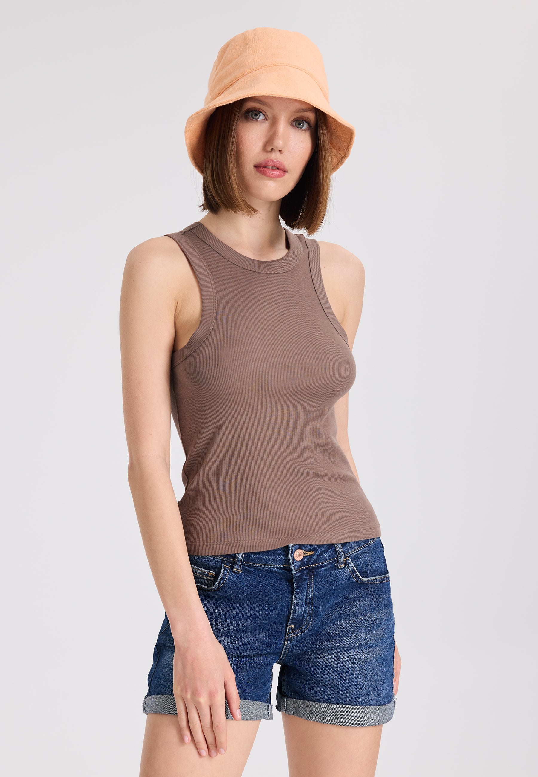 2’li Haki, Kahverengi Bisiklet Yaka Pamuk Elastan Karışımı Kadın Kolsuz T-Shirt WMCLARA RIB TANK TOP - Underwear - Westmark London EU(TR) Store Organik Pamuklu Sürdürülebilir Moda