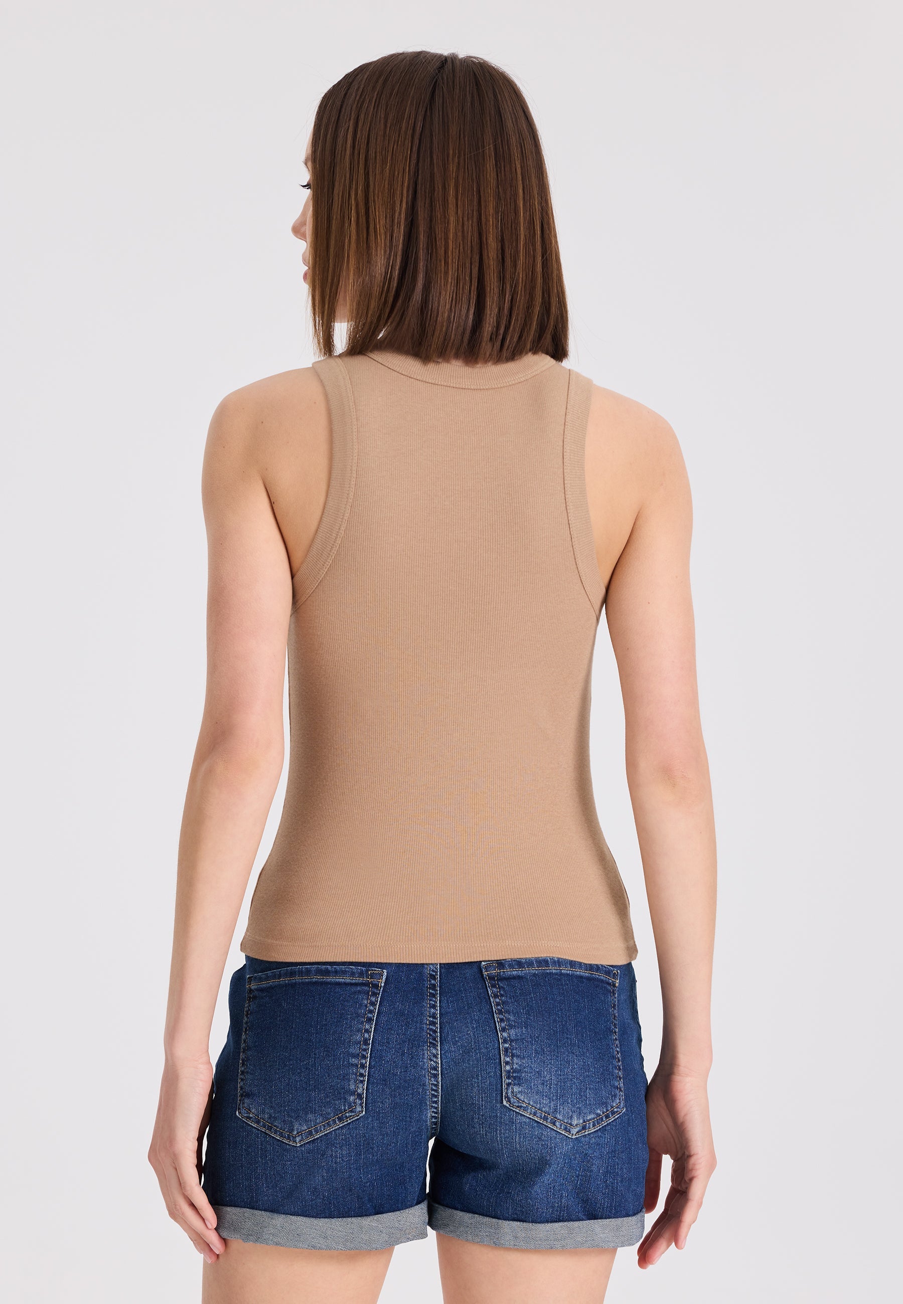2’li Haki, Kahverengi Bisiklet Yaka Pamuk Elastan Karışımı Kadın Kolsuz T-Shirt WMCLARA RIB TANK TOP - Underwear - Westmark London EU(TR) Store Organik Pamuklu Sürdürülebilir Moda