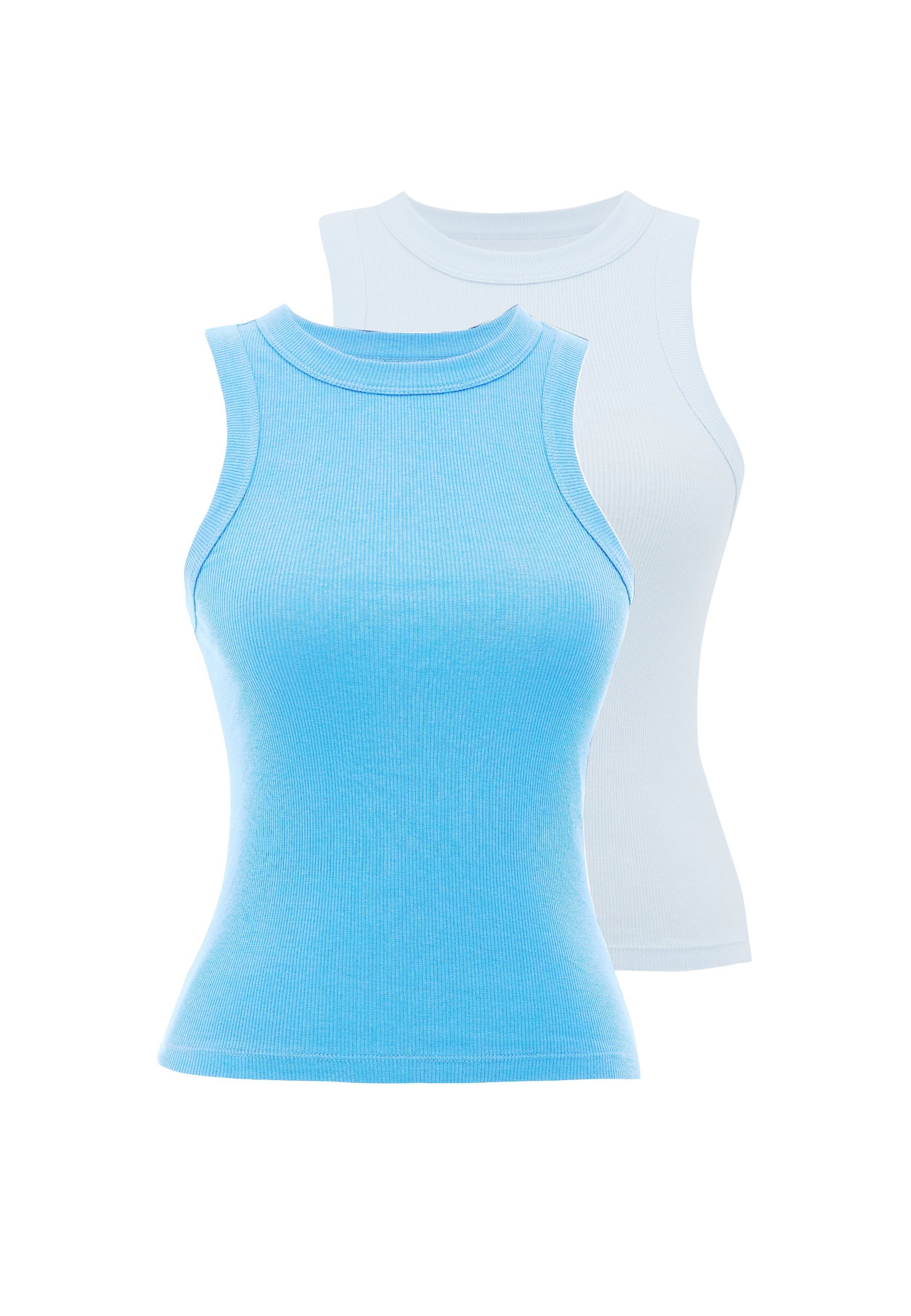 2’li Beyaz, Açık Mavi Bisiklet Yaka Pamuk Elastan Karışımı Kadın Kolsuz T-Shirt WMCLARA RIB TANK TOP - T-Shirt - Westmark London EU(TR) Store Organik Pamuklu Sürdürülebilir Moda