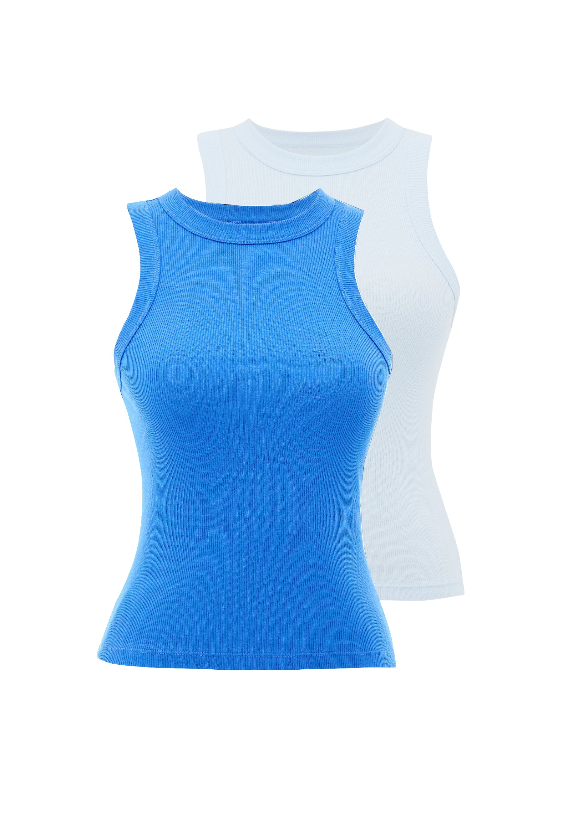 2’li Beyaz, Mavi Bisiklet Yaka Pamuk Elastan Karışımı Kadın Kolsuz T-Shirt WMCLARA RIB TANK TOP - T-Shirt - Westmark London EU(TR) Store Organik Pamuklu Sürdürülebilir Moda