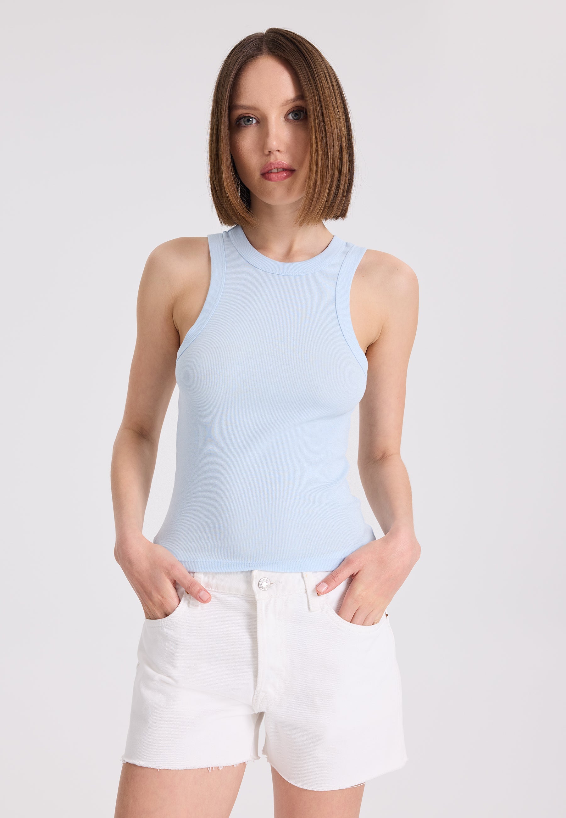 2’li Mavi Bisiklet Yaka Pamuk Elastan Karışımı Kadın Kolsuz T-Shirt WMCLARA RIB TANK TOP - Underwear - Westmark London EU(TR) Store Organik Pamuklu Sürdürülebilir Moda