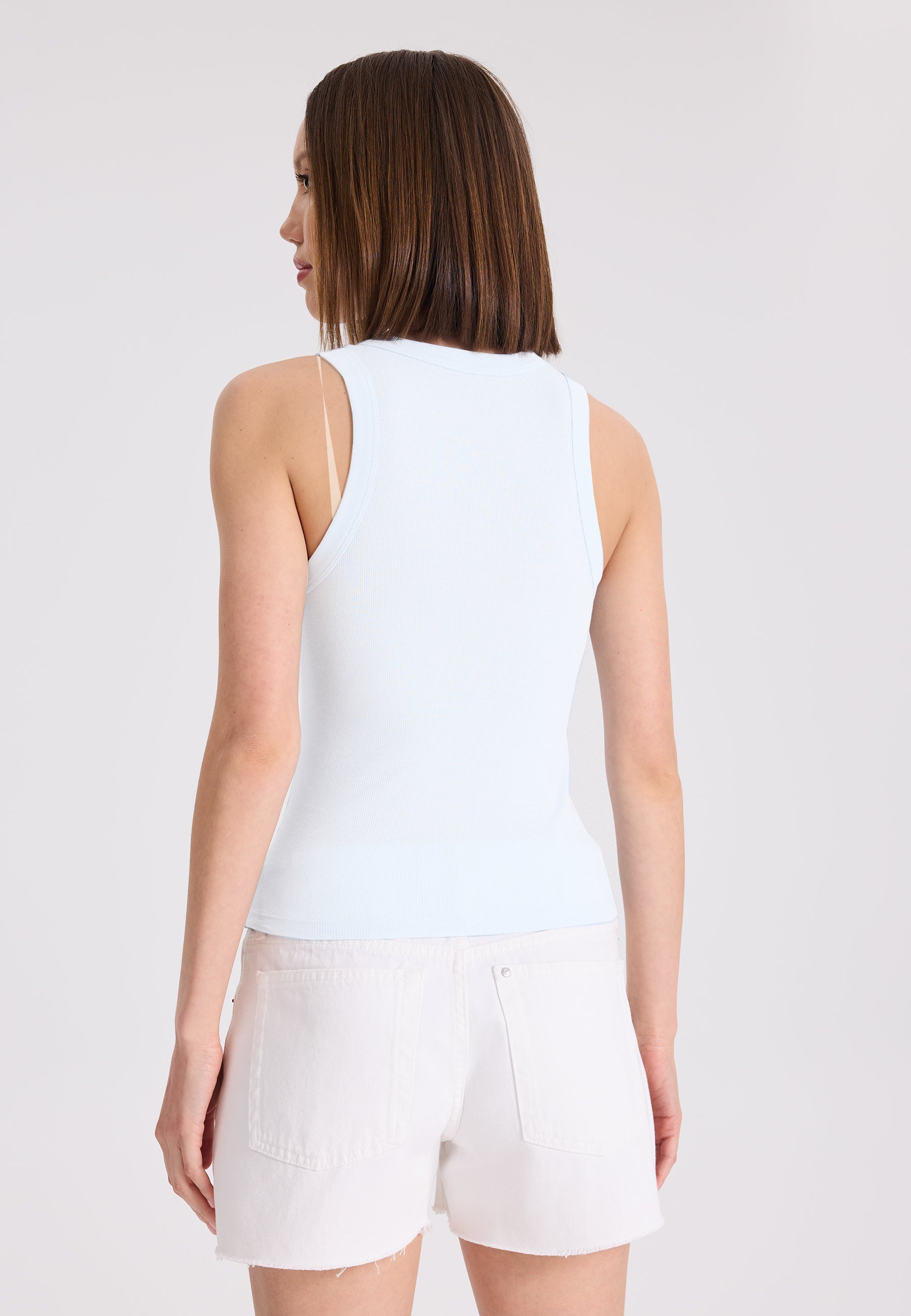 2’li Beyaz, Açık Mavi Bisiklet Yaka Pamuk Elastan Karışımı Kadın Kolsuz T-Shirt WMCLARA RIB TANK TOP - T-Shirt - Westmark London EU(TR) Store Organik Pamuklu Sürdürülebilir Moda