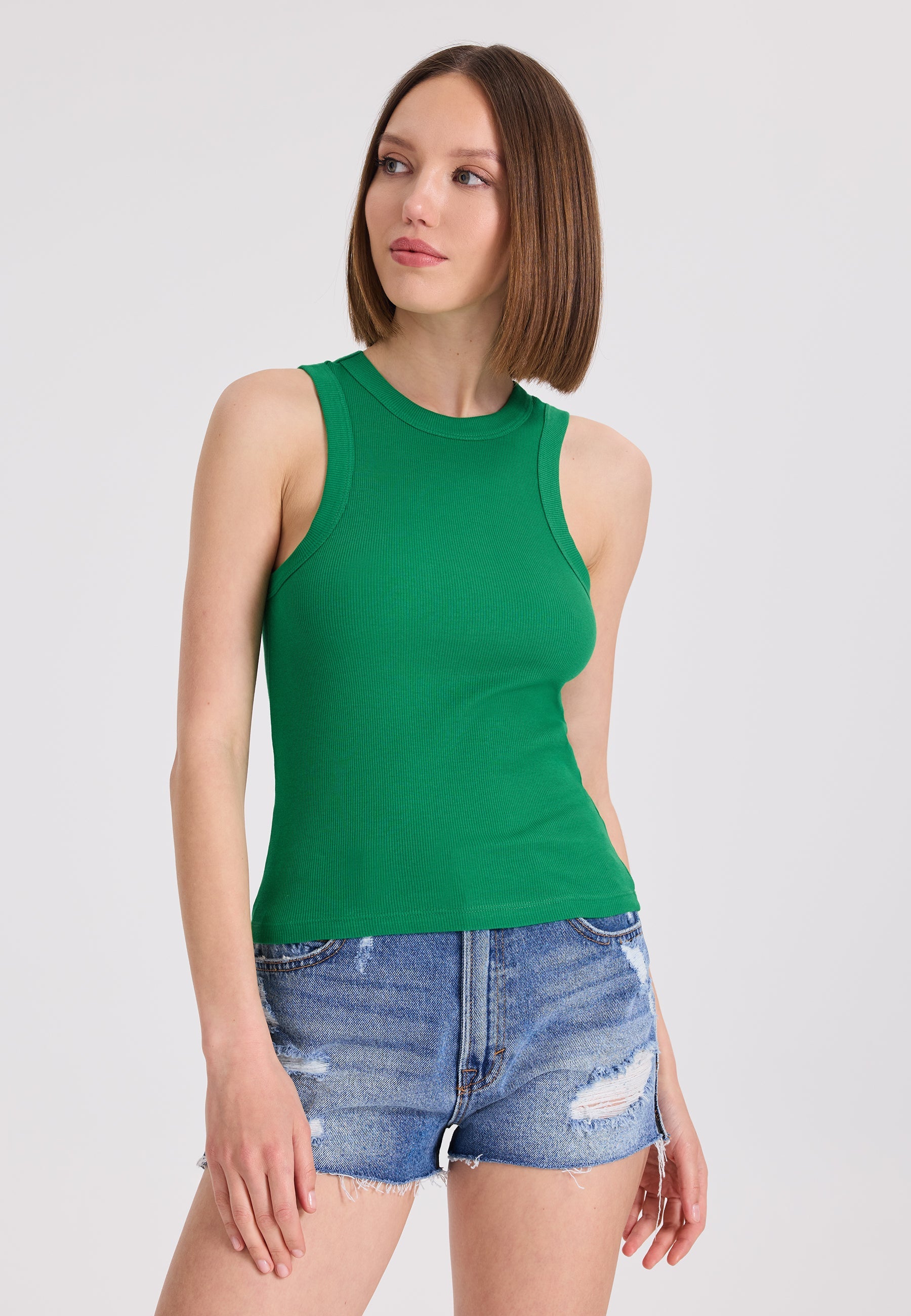 2’li Beyaz,Yeşil Bisiklet Yaka Pamuk Elastan Karışımı Kadın Kolsuz T-Shirt WMCLARA RIB TANK TOP - T-Shirt - Westmark London EU(TR) Store Organik Pamuklu Sürdürülebilir Moda