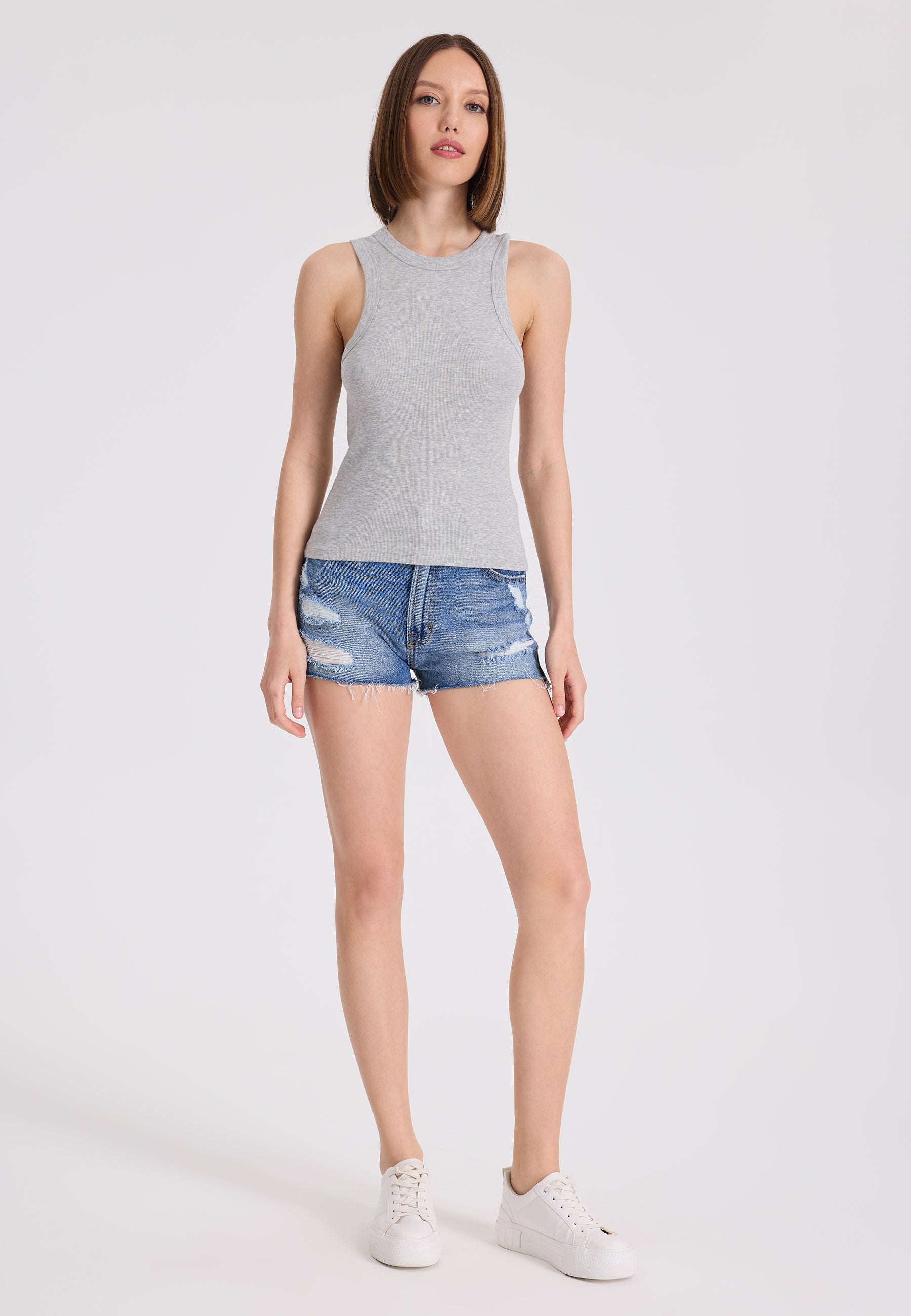 2’li Yeşil, Gri Bisiklet Yaka Pamuk Elastan Karışımı Kadın Kolsuz T-Shirt WMCLARA RIB TANK TOP - Underwear - Westmark London EU(TR) Store Organik Pamuklu Sürdürülebilir Moda
