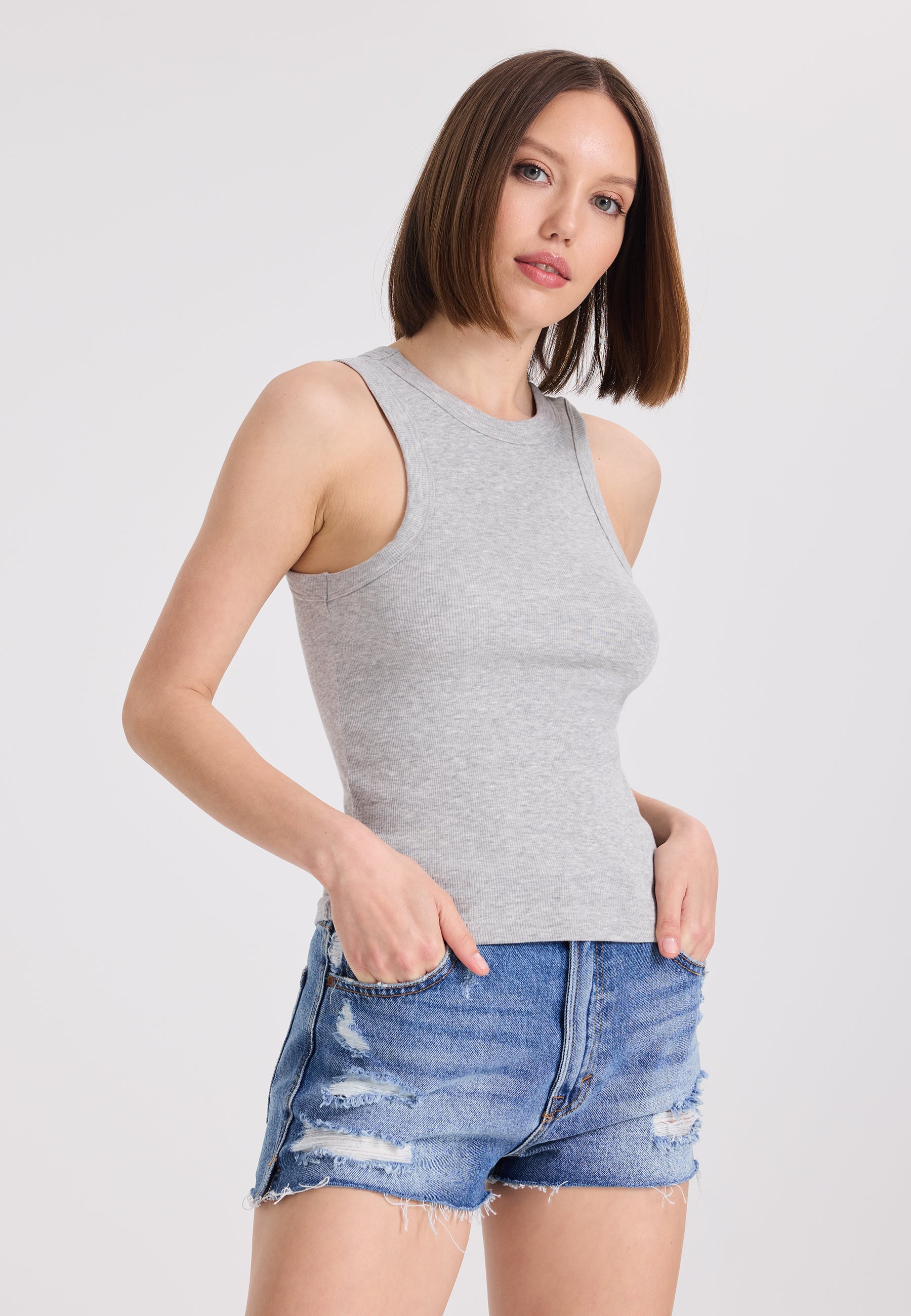 2’li Pembe, Açık Gri Melanj Bisiklet Yaka Pamuk Elastan Karışımı Kadın Kolsuz T-Shirt WMCLARA RIB TANK TOP - T-Shirt - Westmark London EU(TR) Store Organik Pamuklu Sürdürülebilir Moda