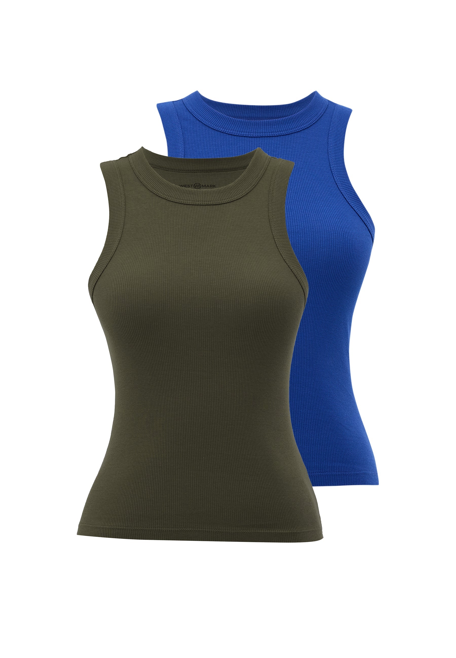2’li Haki, Mavi Bisiklet Yaka Pamuk Elastan Karışımı Kadın Kolsuz T-Shirt WMCLARA RIB TANK TOP - Underwear - Westmark London EU(TR) Store Organik Pamuklu Sürdürülebilir Moda