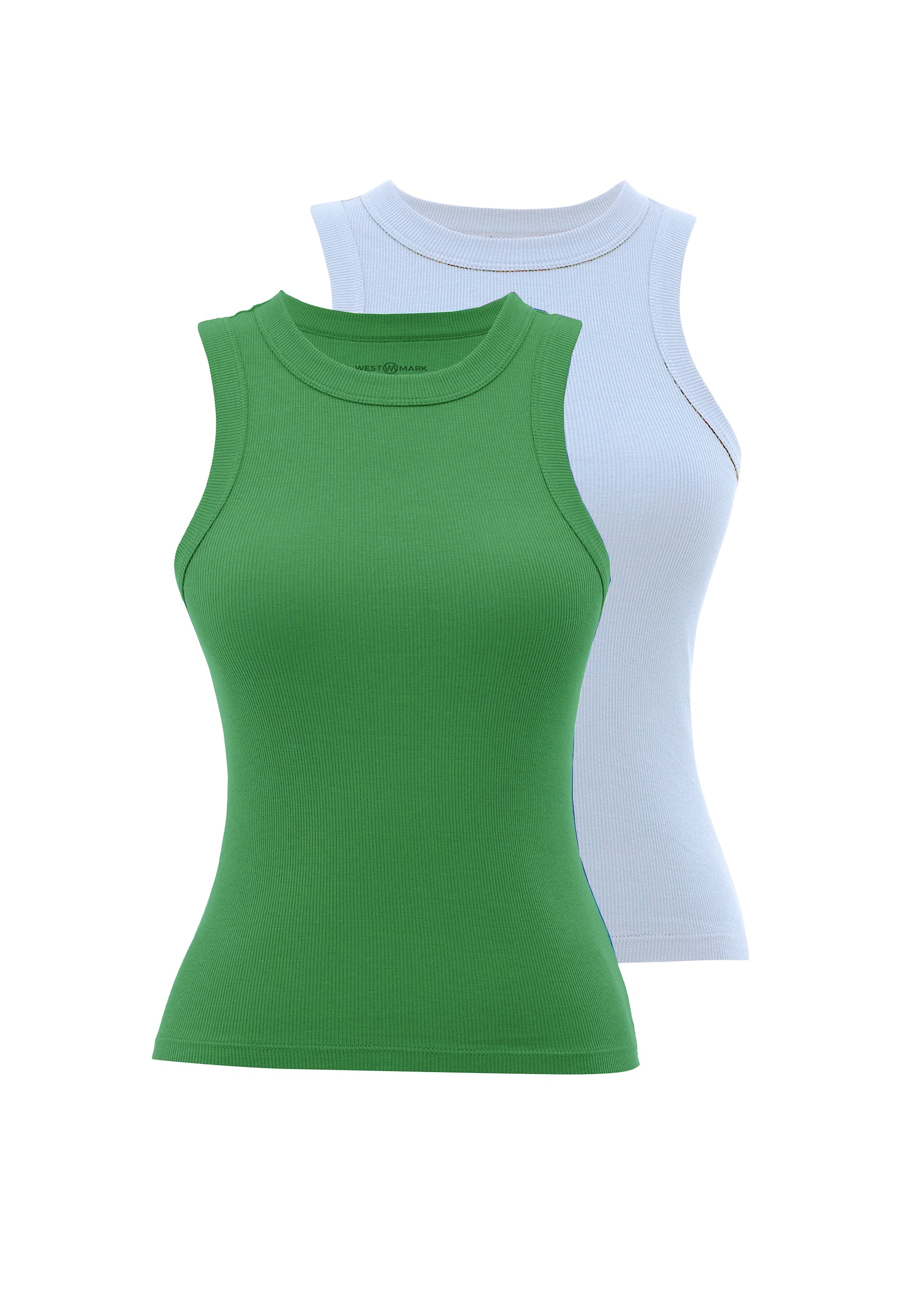 2’li Beyaz,Yeşil Bisiklet Yaka Pamuk Elastan Karışımı Kadın Kolsuz T-Shirt WMCLARA RIB TANK TOP - T-Shirt - Westmark London EU(TR) Store Organik Pamuklu Sürdürülebilir Moda