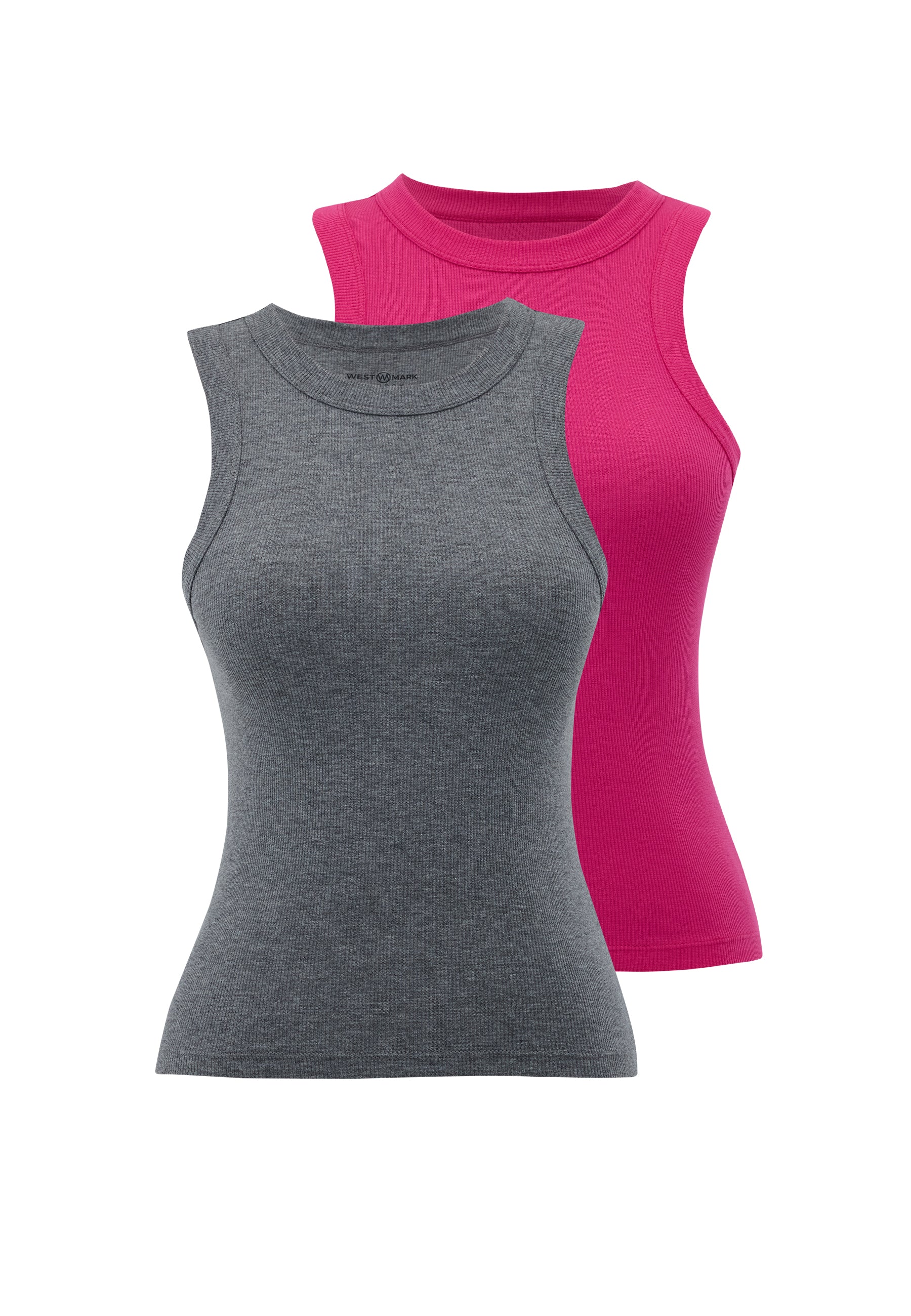 2’li Pembe, Gri Bisiklet Yaka Pamuk Elastan Karışımı Kadın Kolsuz T-Shirt WMCLARA RIB TANK TOP - Underwear - Westmark London EU(TR) Store Organik Pamuklu Sürdürülebilir Moda