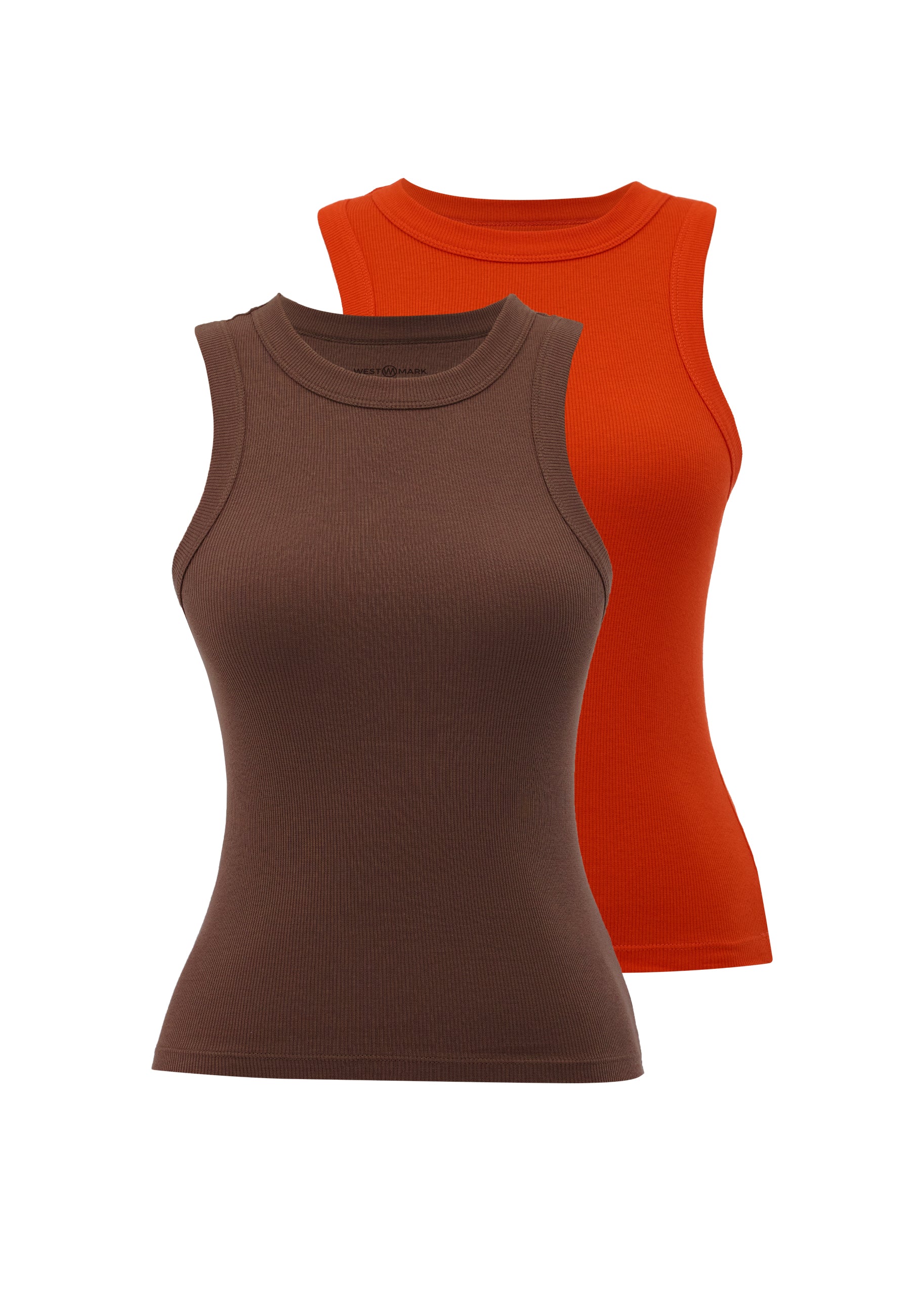 2’li Turuncu, Kahverengi Bisiklet Yaka Pamuk Elastan Karışımı Kadın Kolsuz T-Shirt WMCLARA RIB TANK TOP - Underwear - Westmark London EU(TR) Store Organik Pamuklu Sürdürülebilir Moda