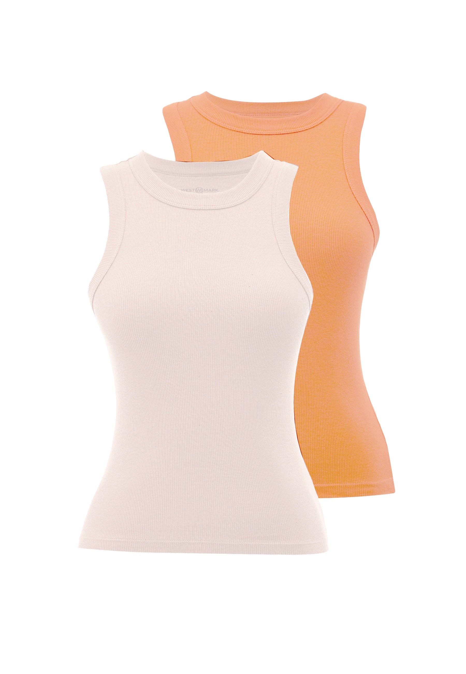 2’li Beyaz,Turuncu Bisiklet Yaka Pamuk Elastan Karışımı Kadın Kolsuz T-Shirt WMCLARA RIB TANK TOP - T-Shirt - Westmark London EU(TR) Store Organik Pamuklu Sürdürülebilir Moda