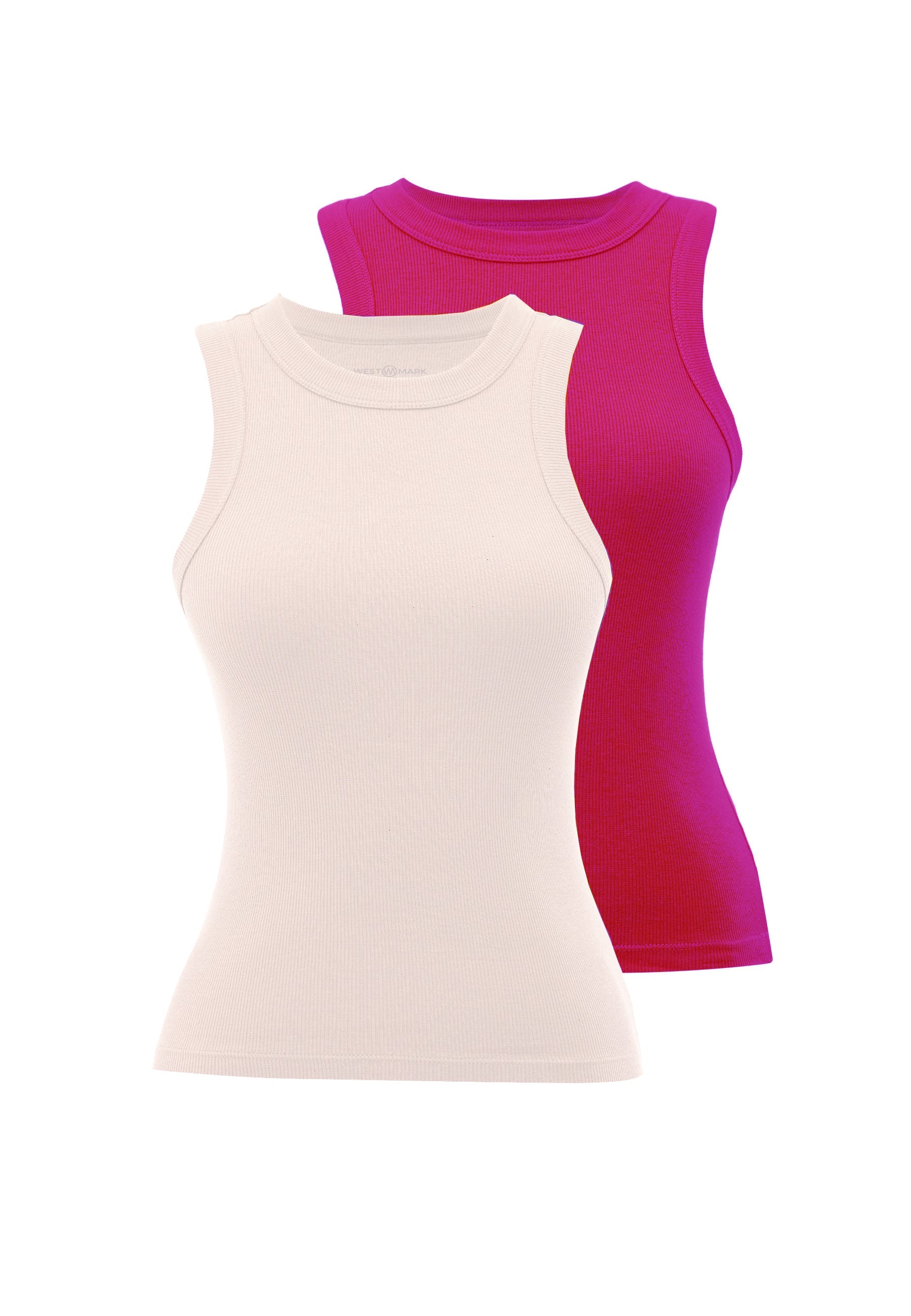 2’li Beyaz, Pembe Bisiklet Yaka Pamuk Elastan Karışımı Kadın Kolsuz T-Shirt WMCLARA RIB TANK TOP - T-Shirt - Westmark London EU(TR) Store Organik Pamuklu Sürdürülebilir Moda