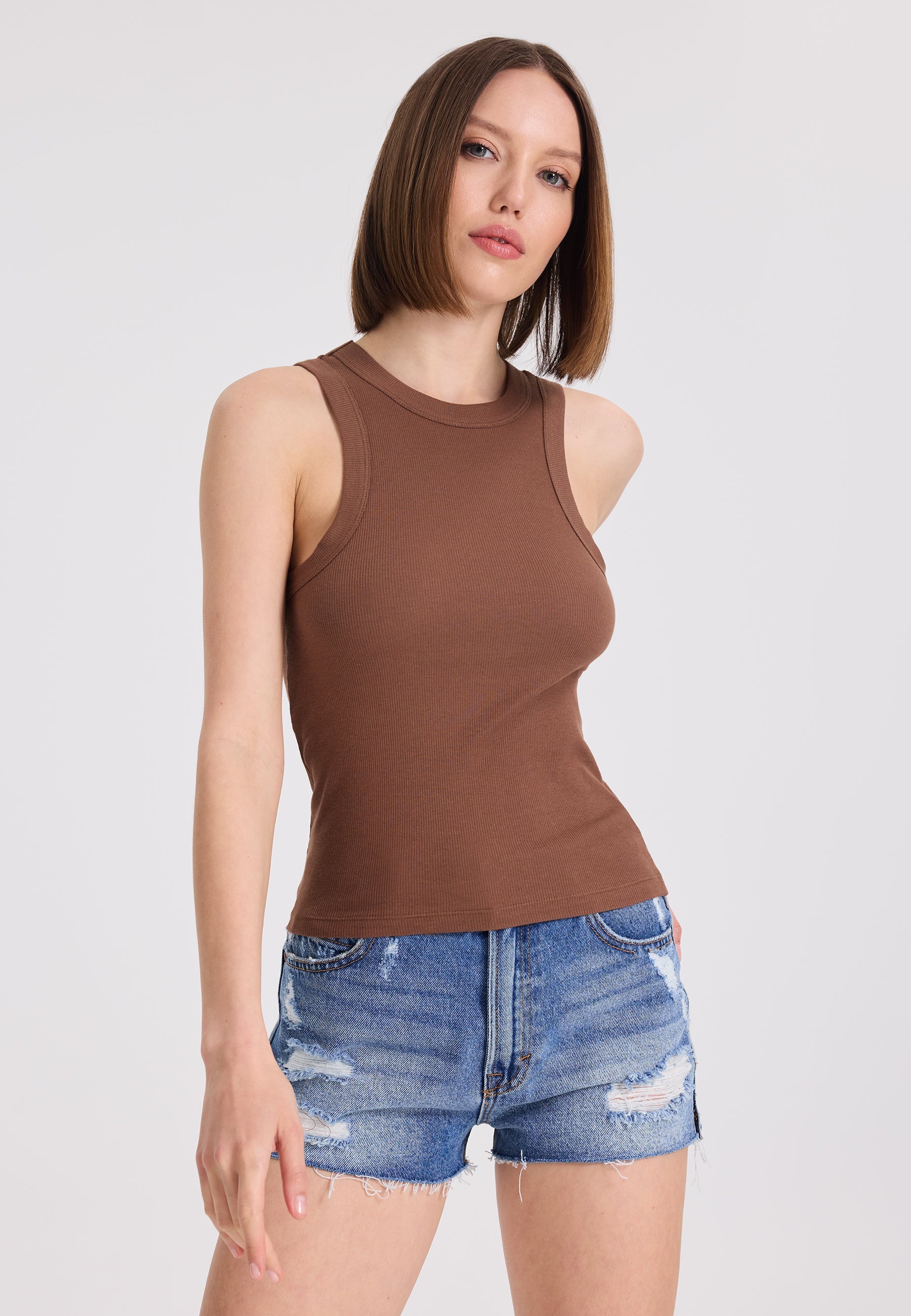 2’li Ecru, Kahverengi Bisiklet Yaka Pamuk Elastan Karışımı Kadın Kolsuz T-Shirt WMCLARA RIB TANK TOP - T-Shirt - Westmark London EU(TR) Store Organik Pamuklu Sürdürülebilir Moda