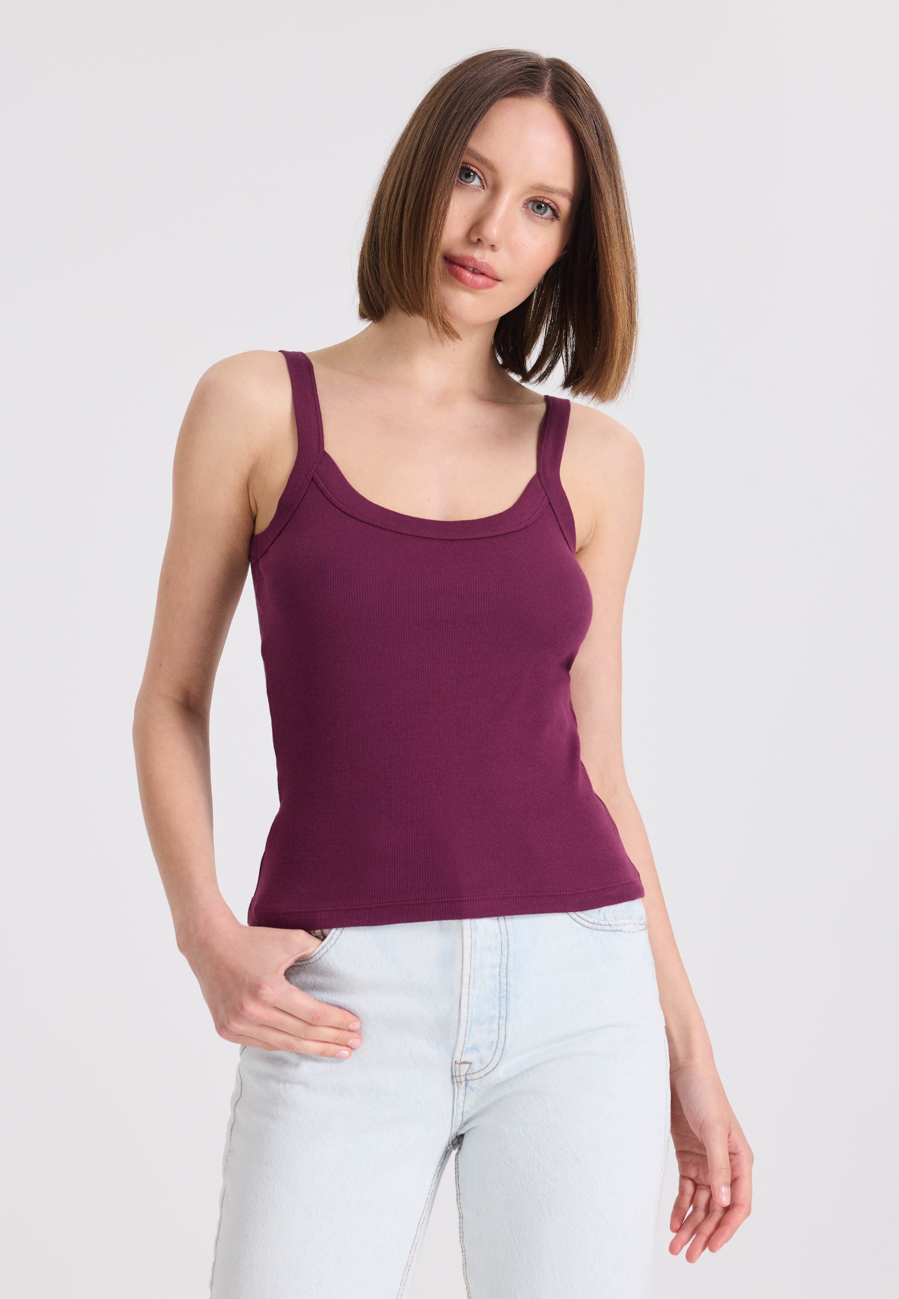 2’li Bordo, Ekru Pamuk Elastan Karışımı İp Askılı Kadın Top WMIVY RIB - Underwear - Westmark London EU(TR) Store Organik Pamuklu Sürdürülebilir Moda