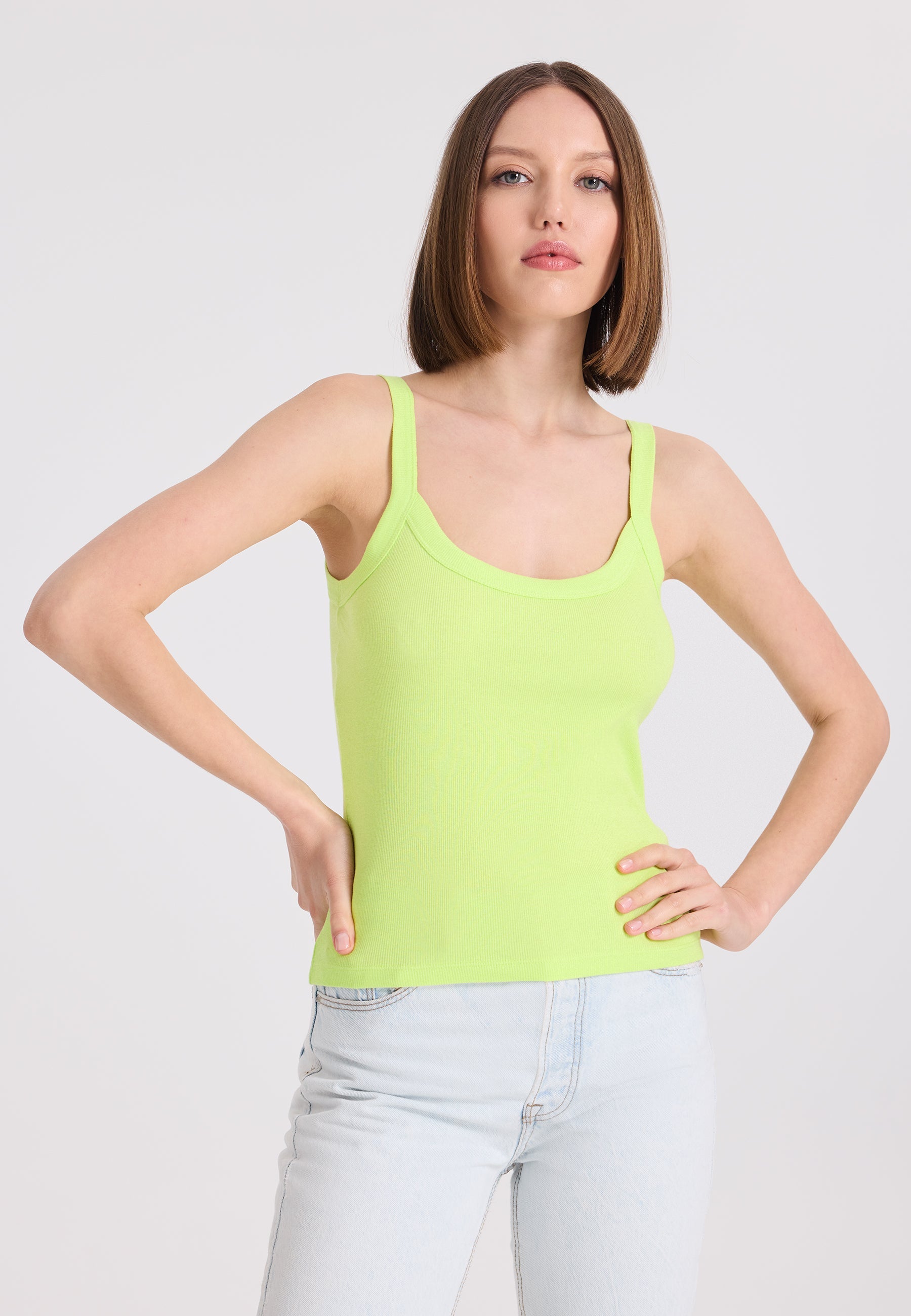 2’li Mavi, Neon Sarı Pamuk Elastan Karışımı İp Askılı Kadın Top WMIVY RIB - Underwear - Westmark London EU(TR) Store Organik Pamuklu Sürdürülebilir Moda