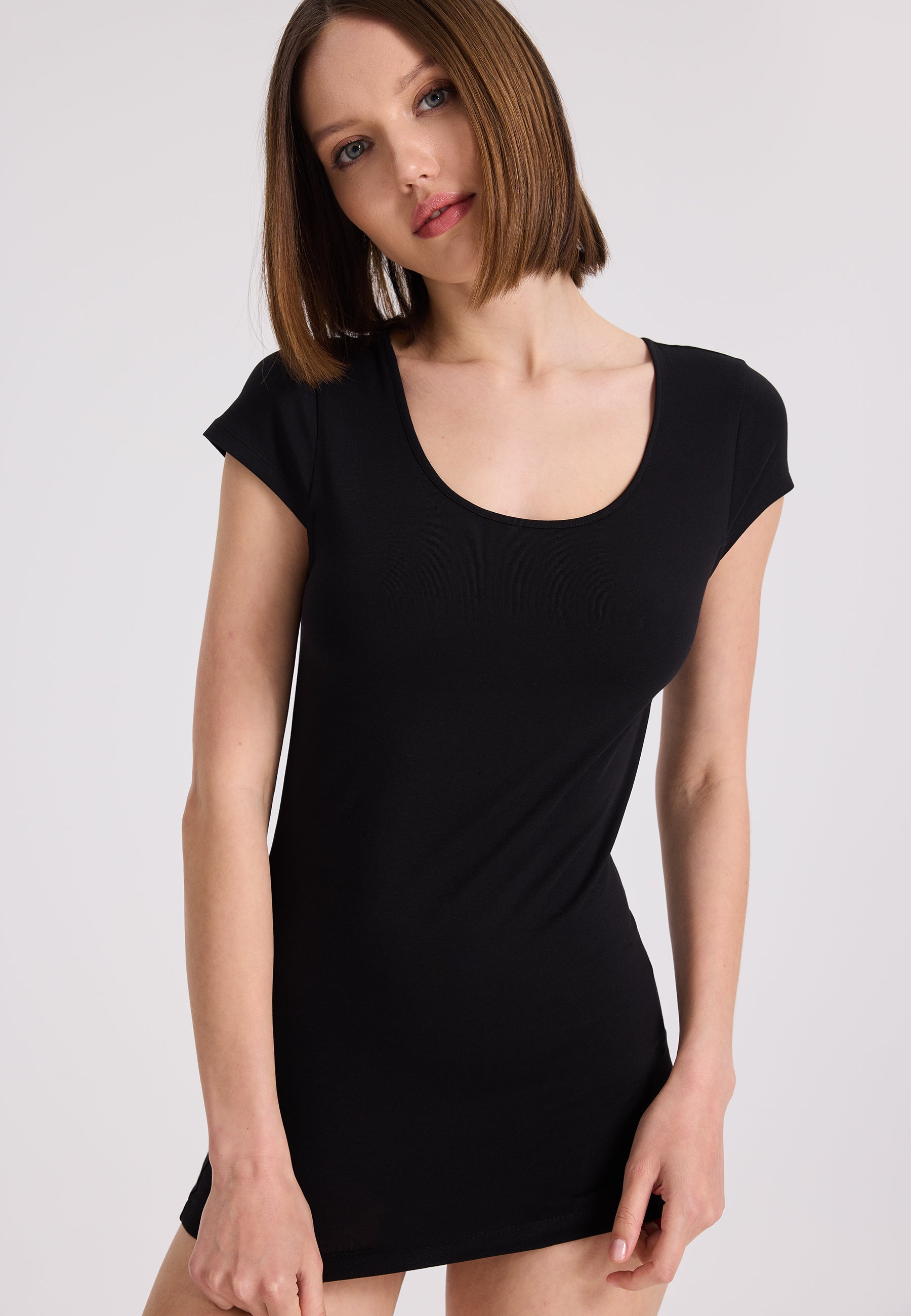 3'lü Siyah Bisiklet Yaka Pamuk Elastan Karışımı Kısa Kollu Kadın T-Shirt OLIVIA CAPSLEEVE TOP - Underwear - Westmark London EU(TR) Store Organik Pamuklu Sürdürülebilir Moda