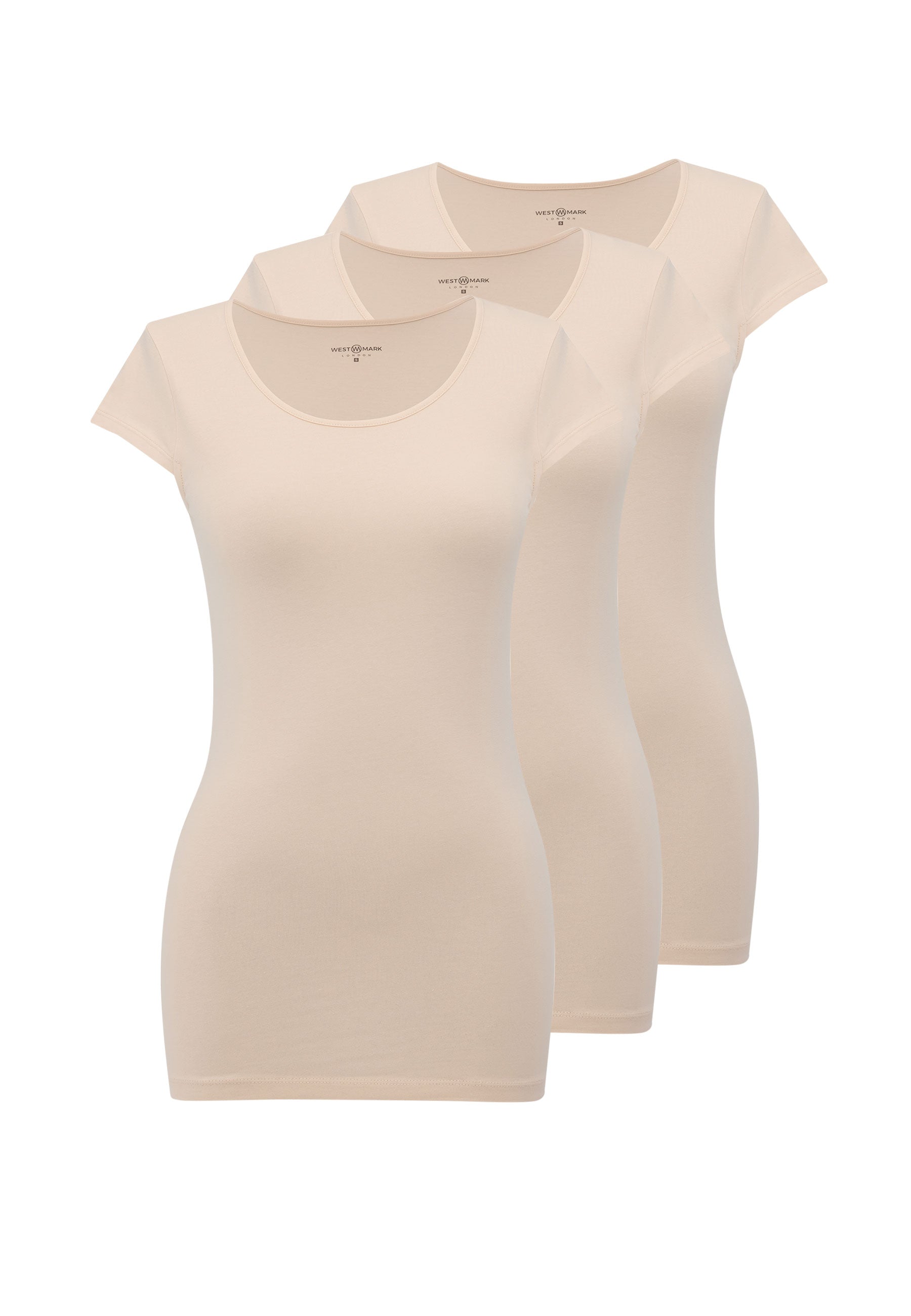 3'lü Ten Rengi Bisiklet Yaka Pamuk Elastan Karışımı Kısa Kollu Kadın T-Shirt OLIVIA CAPSLEEVE TOP - Underwear - Westmark London EU(TR) Store Organik Pamuklu Sürdürülebilir Moda