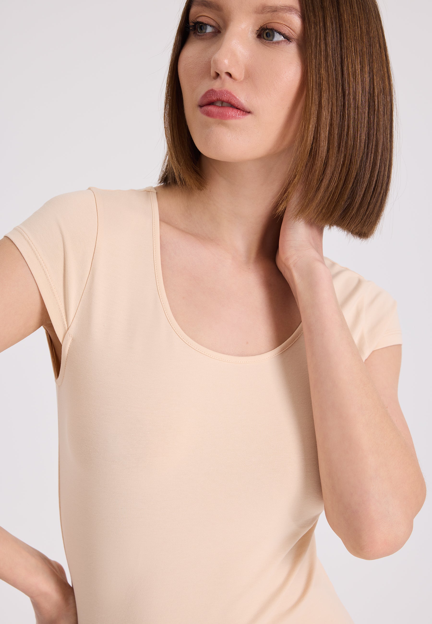 3'lü Ten Rengi Bisiklet Yaka Pamuk Elastan Karışımı Kısa Kollu Kadın T-Shirt OLIVIA CAPSLEEVE TOP - Underwear - Westmark London EU(TR) Store Organik Pamuklu Sürdürülebilir Moda