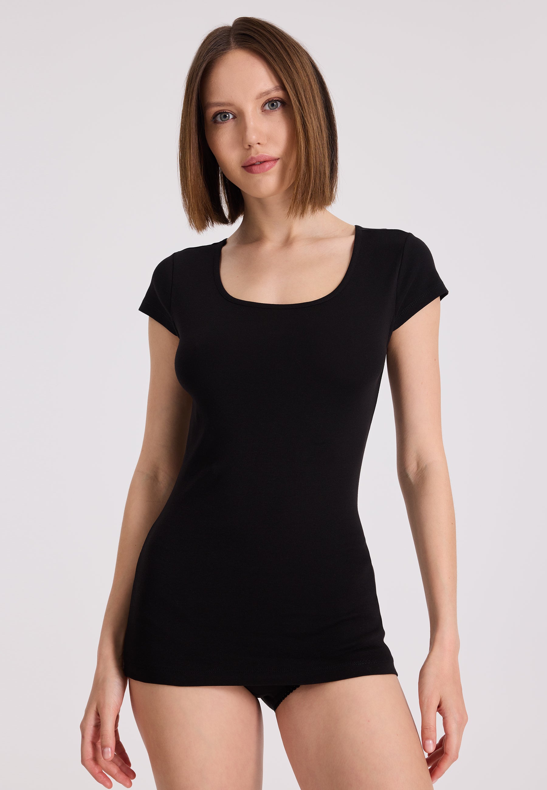 3'lü Ten Rengi, Beyaz, Siyah Bisiklet Yaka Pamuklu Kısa Kollu Kadın T-Shirt EVA RIB CAPSLEEVE TOP - Underwear - Westmark London EU(TR) Store Organik Pamuklu Sürdürülebilir Moda