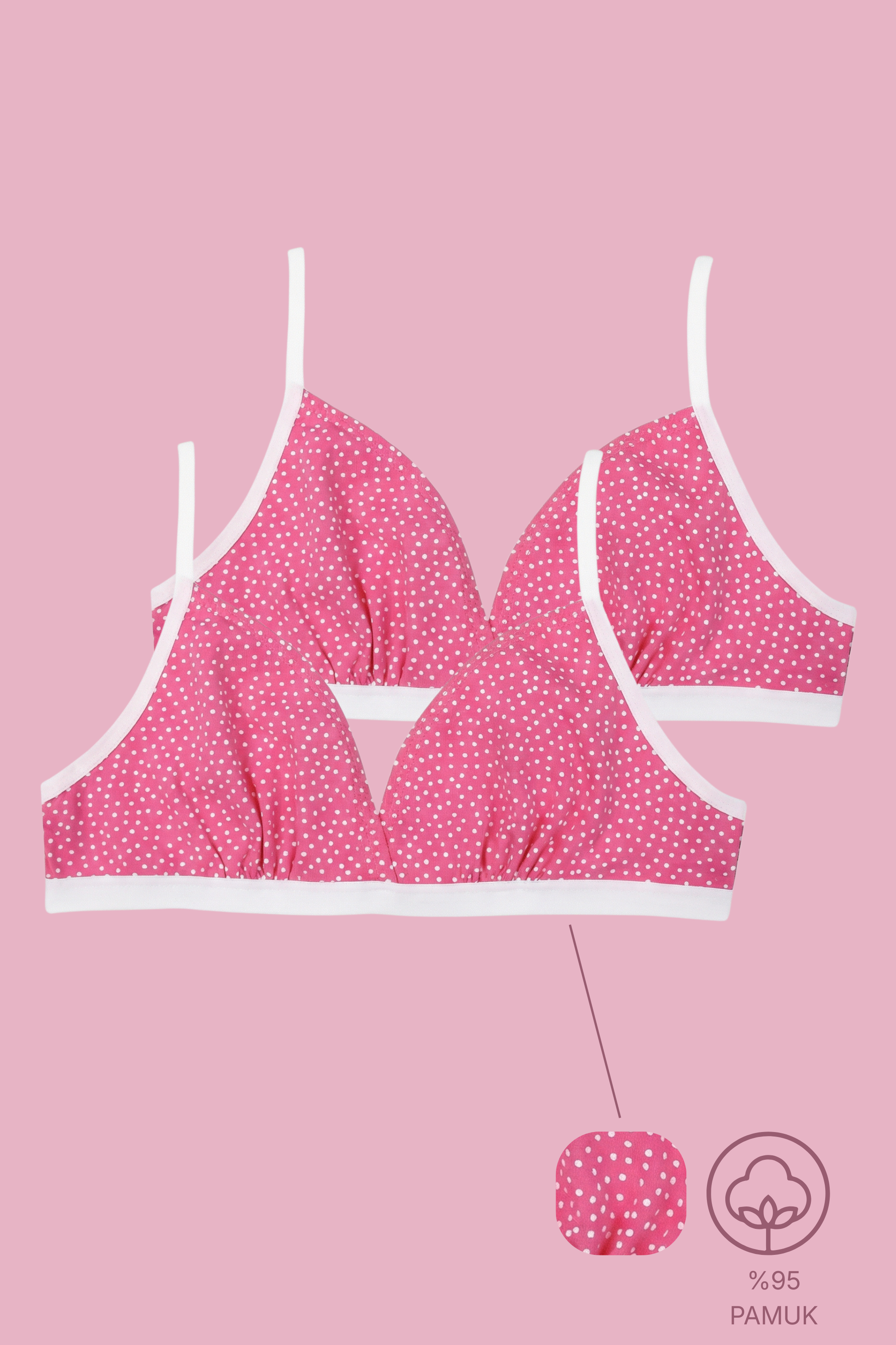 2'li Pembe, Beyaz Pamuk / Elastan Kız Çocuk Puantiyeli Bralet Set LCVICTORIA - Underwear - Westmark London EU(TR) Store Organik Pamuklu Sürdürülebilir Moda