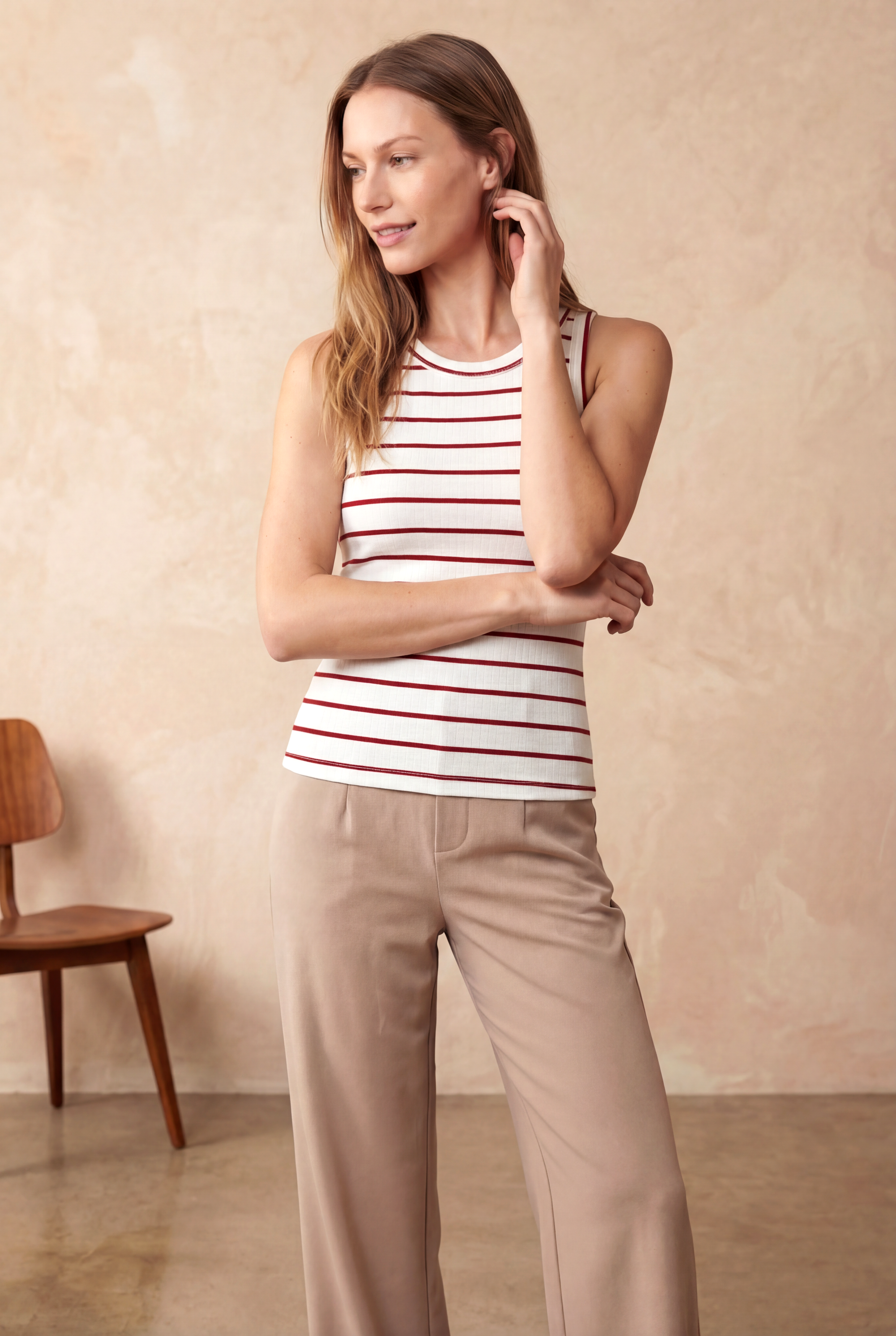 Kırmızı Beyaz Çizgili Bisiklet Yaka Kolsuz Kadın T-Shirt POPPY TOP - Tops - Westmark London EU(TR) Store Organik Pamuklu Sürdürülebilir Moda