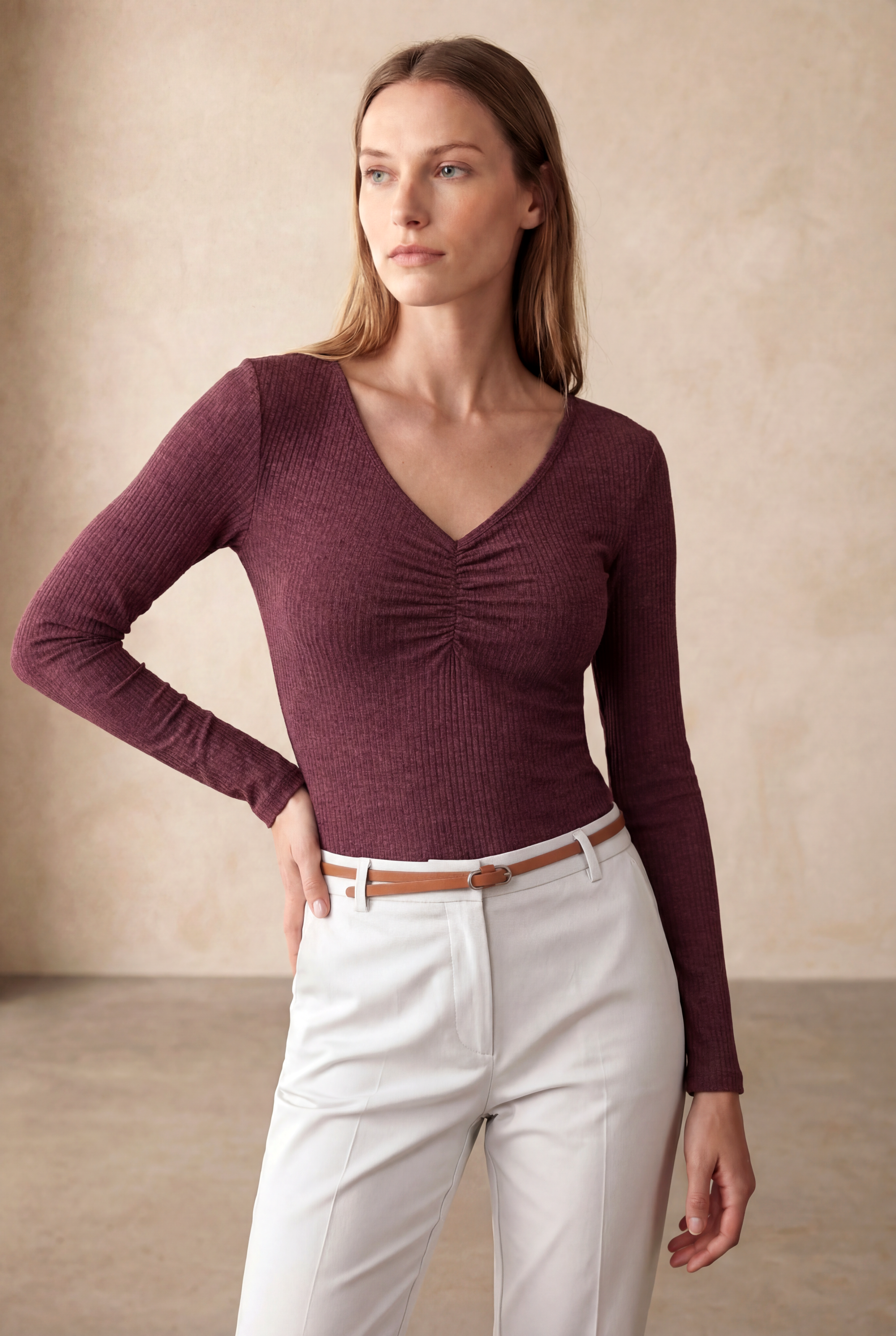 Bordo V Yaka Uzun Kollu Kadın Bluz OTTILIE TOP - Blouse - Westmark London EU(TR) Store Organik Pamuklu Sürdürülebilir Moda