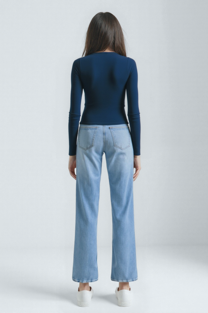 Lacivert Kare Yaka Uzun Kollu Kadın Crop Body CECILIA CROP TOP - Blouse - Westmark London EU(TR) Store Organik Pamuklu Sürdürülebilir Moda