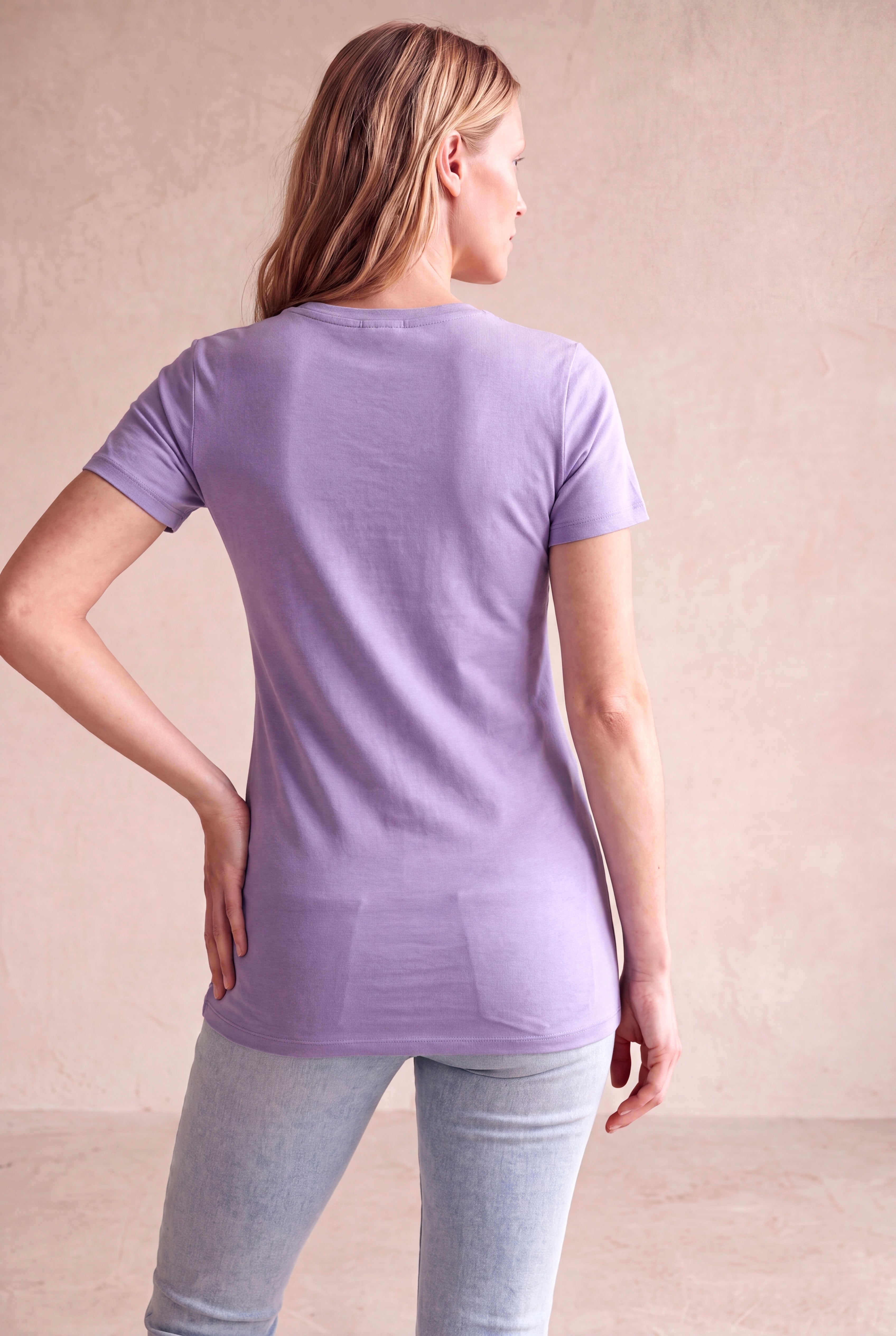Hamile Lila Pamuklu Bisiklet Yaka Kısa Kollu Baskılı T-Shirt MAEVE