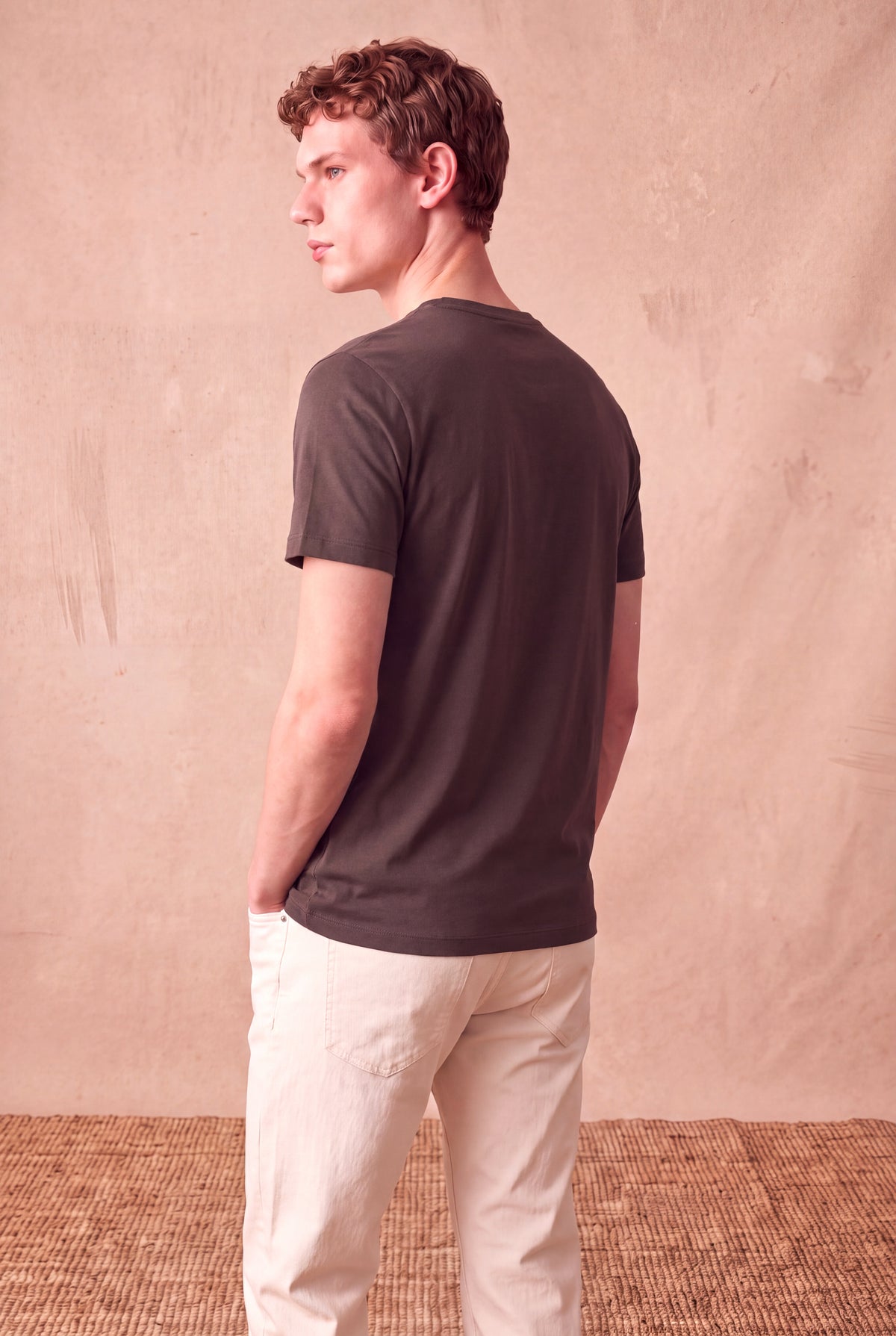 Erkek %100 Pamuk Kahverengi Kısa Kollu Bisiklet Yaka Basic T-Shirt OLAV