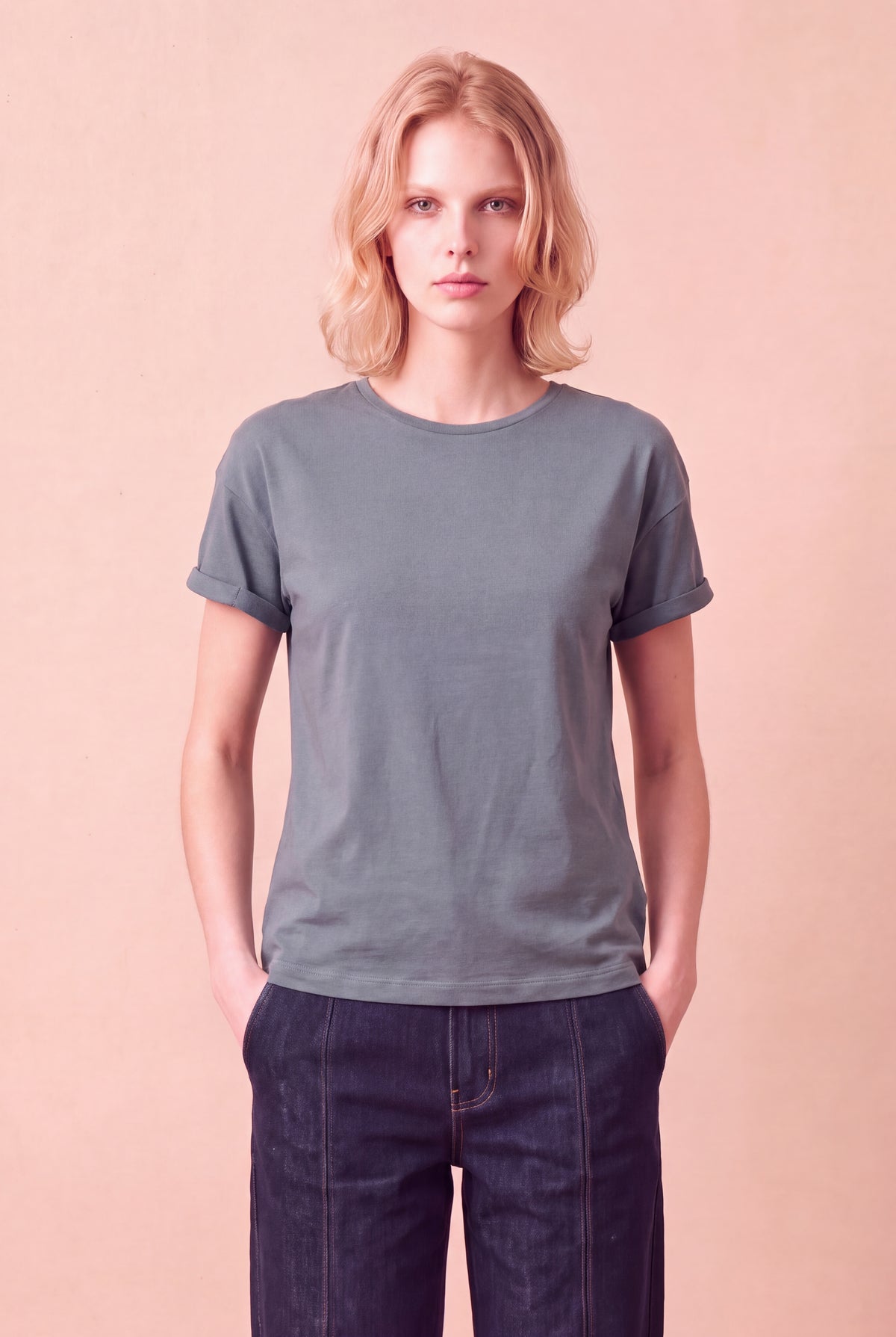 Kadın Modal / Pamuk Gri Katlamalı Kısa Kol Detaylı Düşük Omuz Bisiklet Yaka T-Shirt PALMA - Top - Westmark London EU(TR) Store Organik Pamuklu Sürdürülebilir Moda