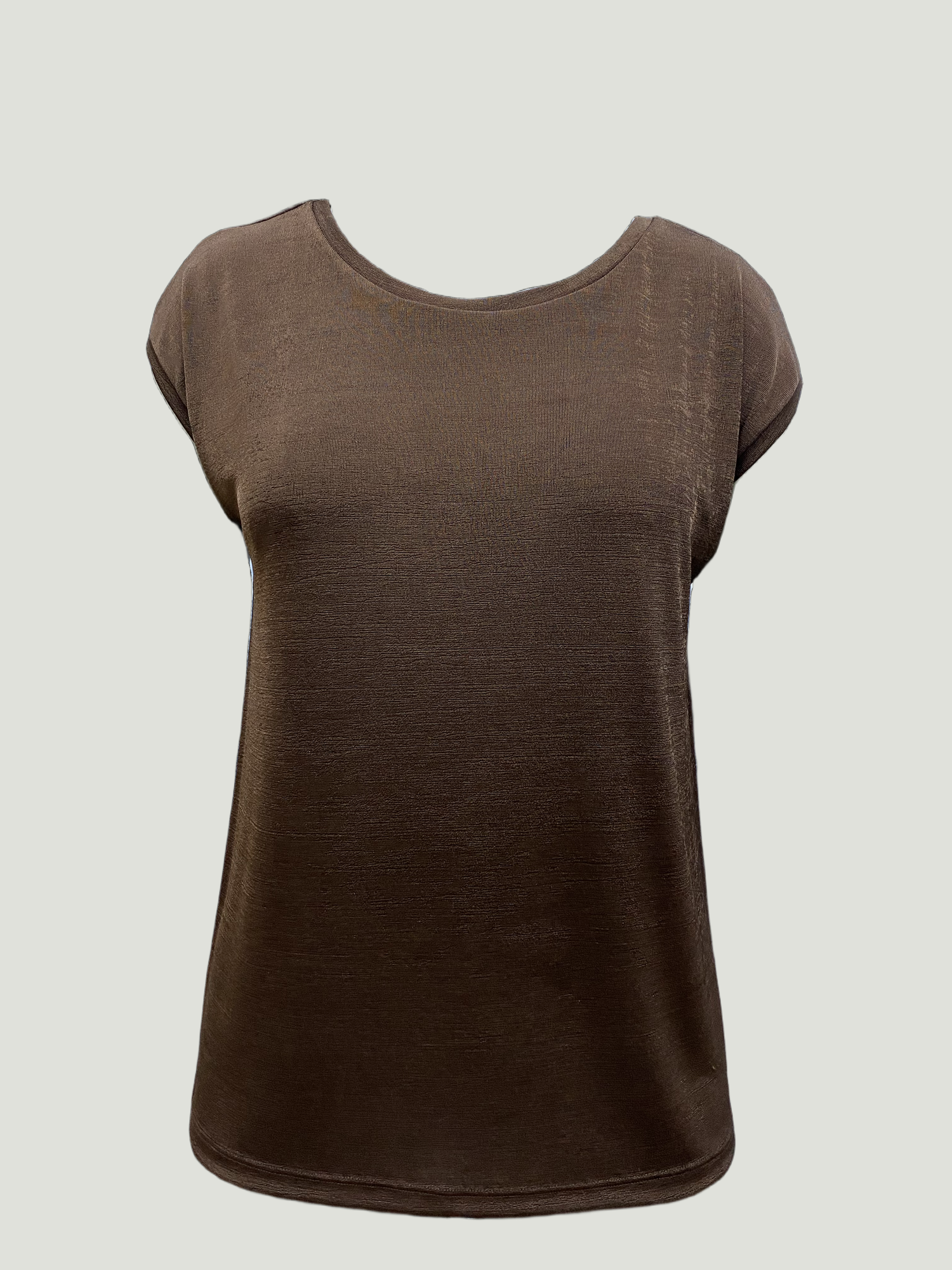Kahverengi Bisiklet Yaka Pamuklu Kadın Kısa Kollu T-Shirt BETTY O-NECK TOP