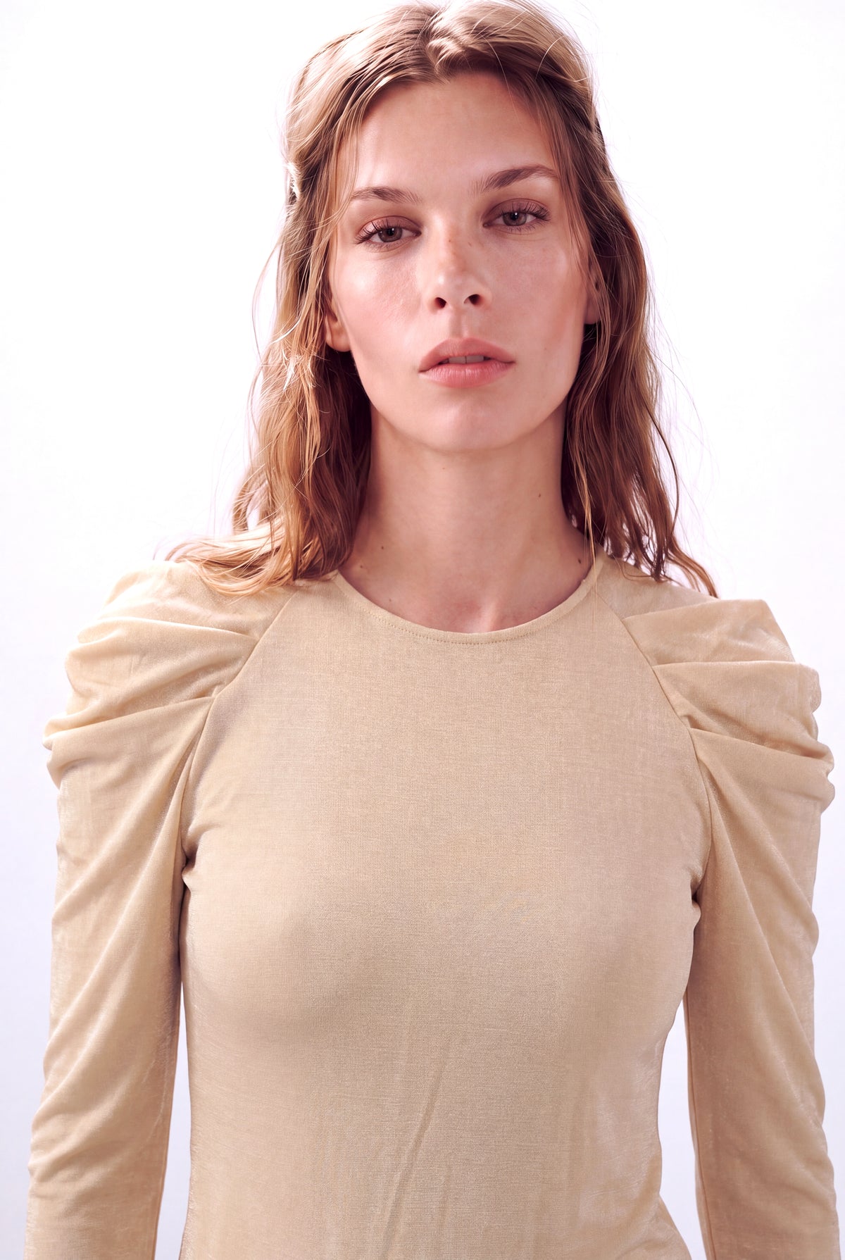 Ekru Kadın Ekru Dokulu Bisiklet Yaka Uzun Kollu Pile Detaylı Bluz ROXANNE - Top - Westmark London EU(TR) Store Organik Pamuklu Sürdürülebilir Moda